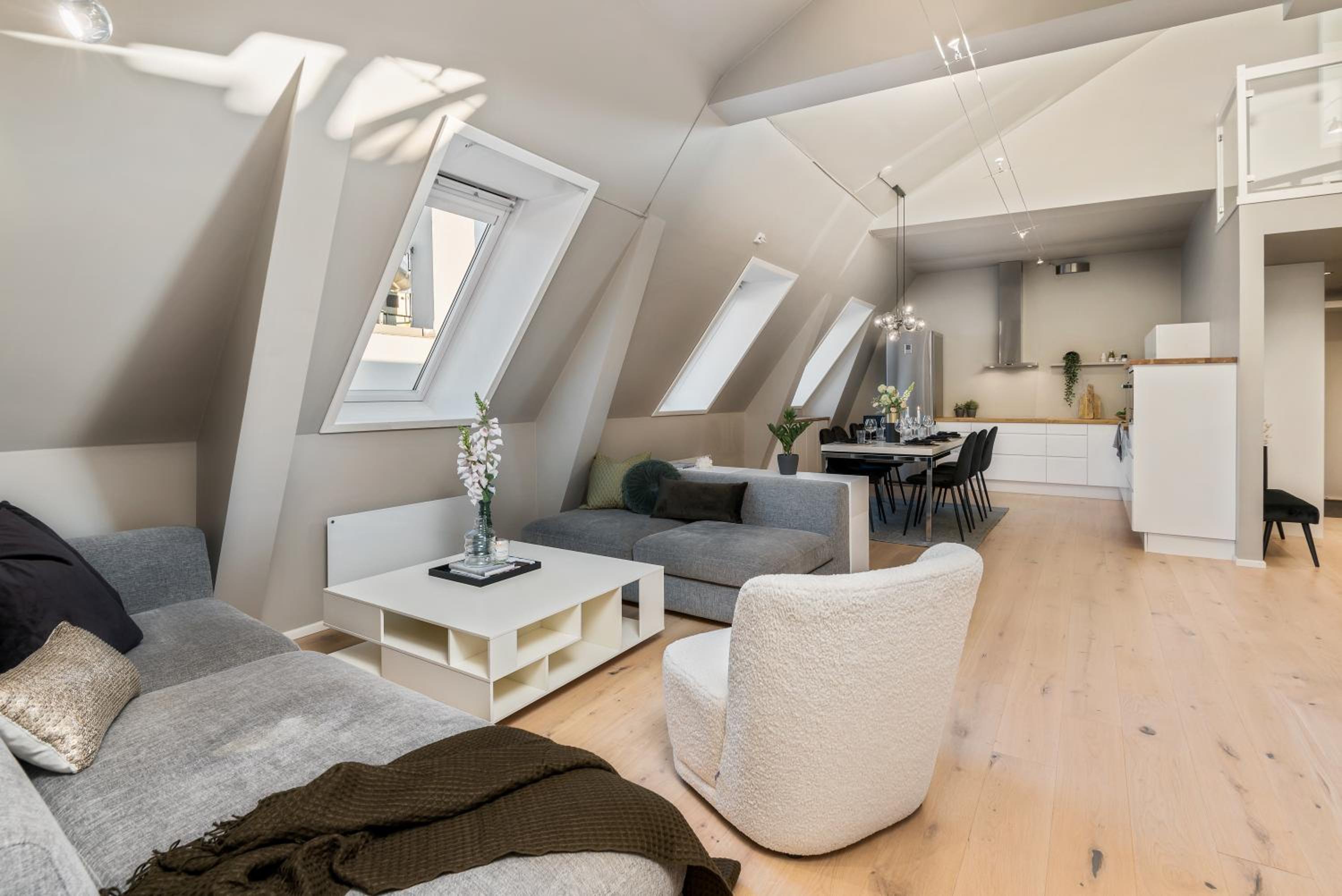 Two bedroom penthouse with large living room and rooftop in the city centre of Trondheim