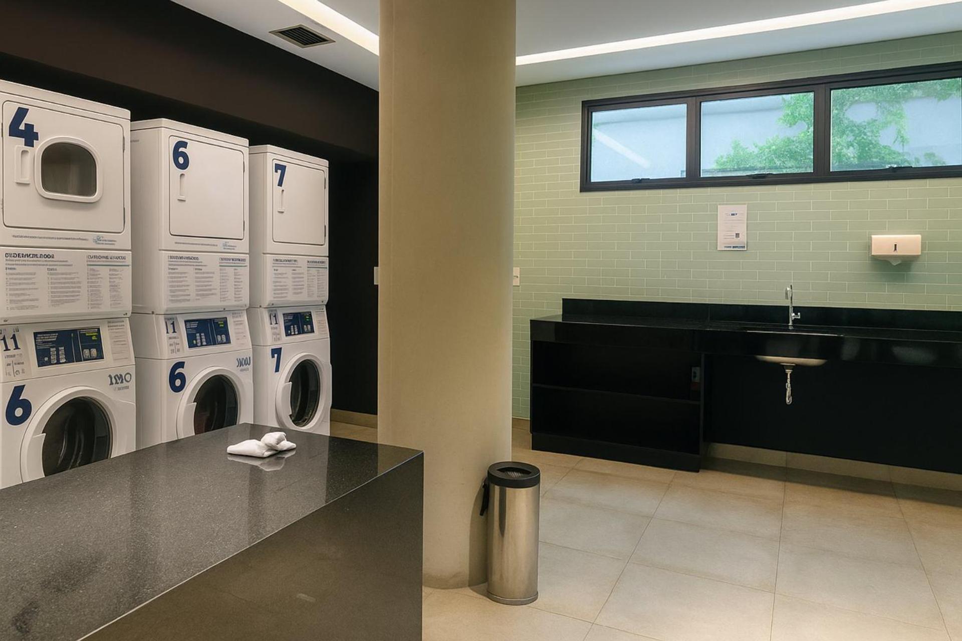 Studio com coworking, piscina e vista da cidade