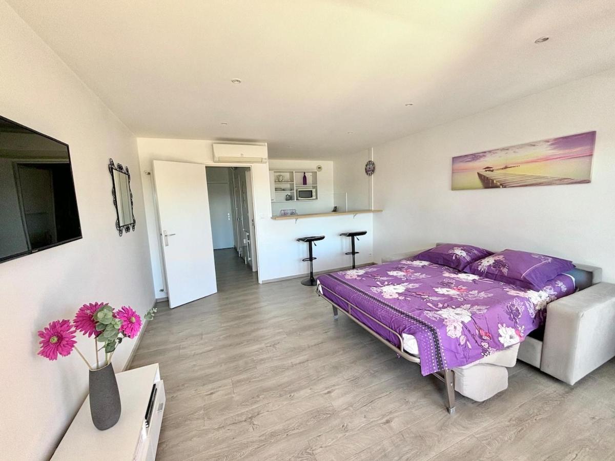 Grand studio climatisé, piscine, plage 5mn, parking gratuit