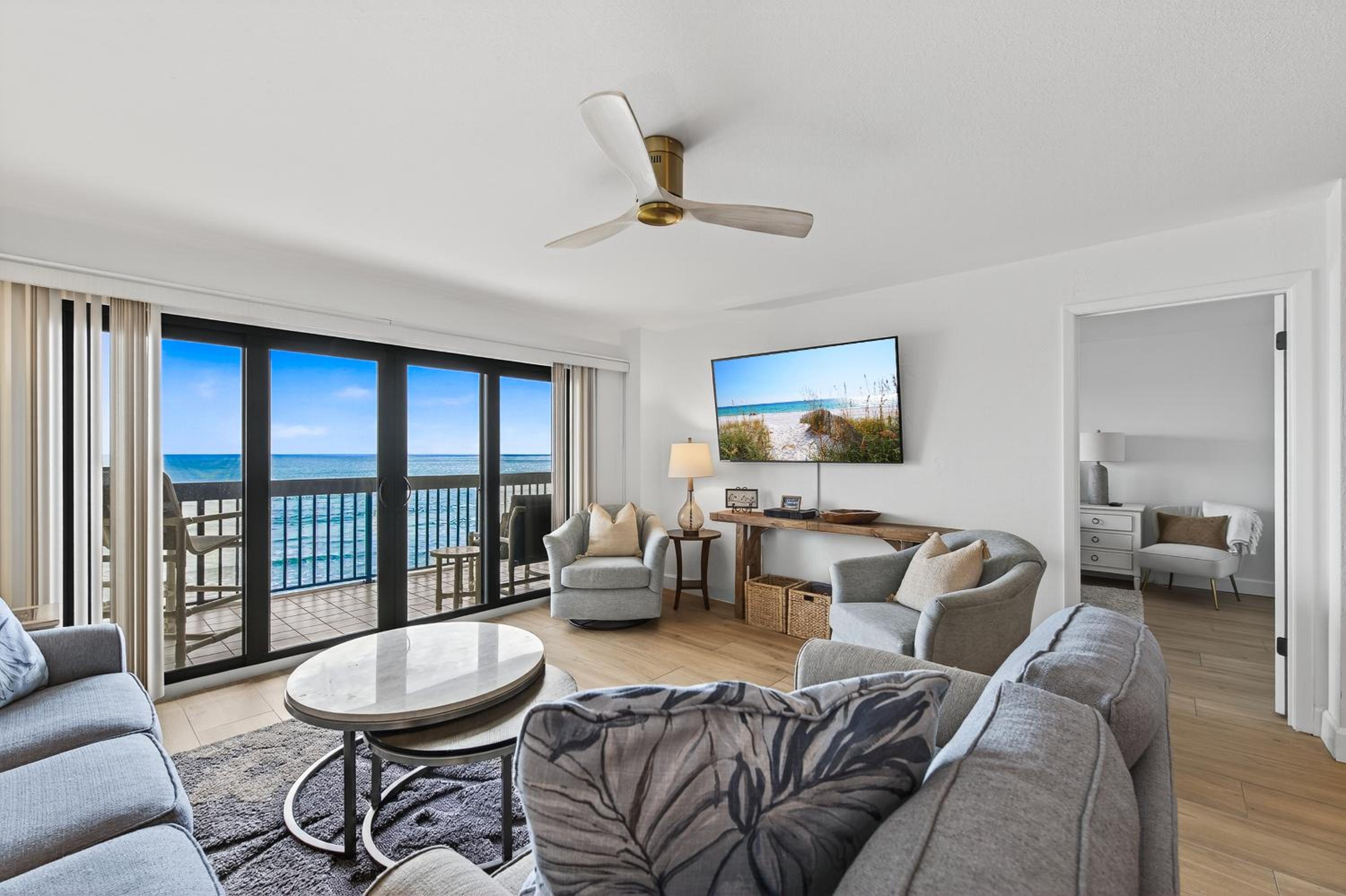 Luxury direct oceanfront corner with a large private balcony, heated pool and garage