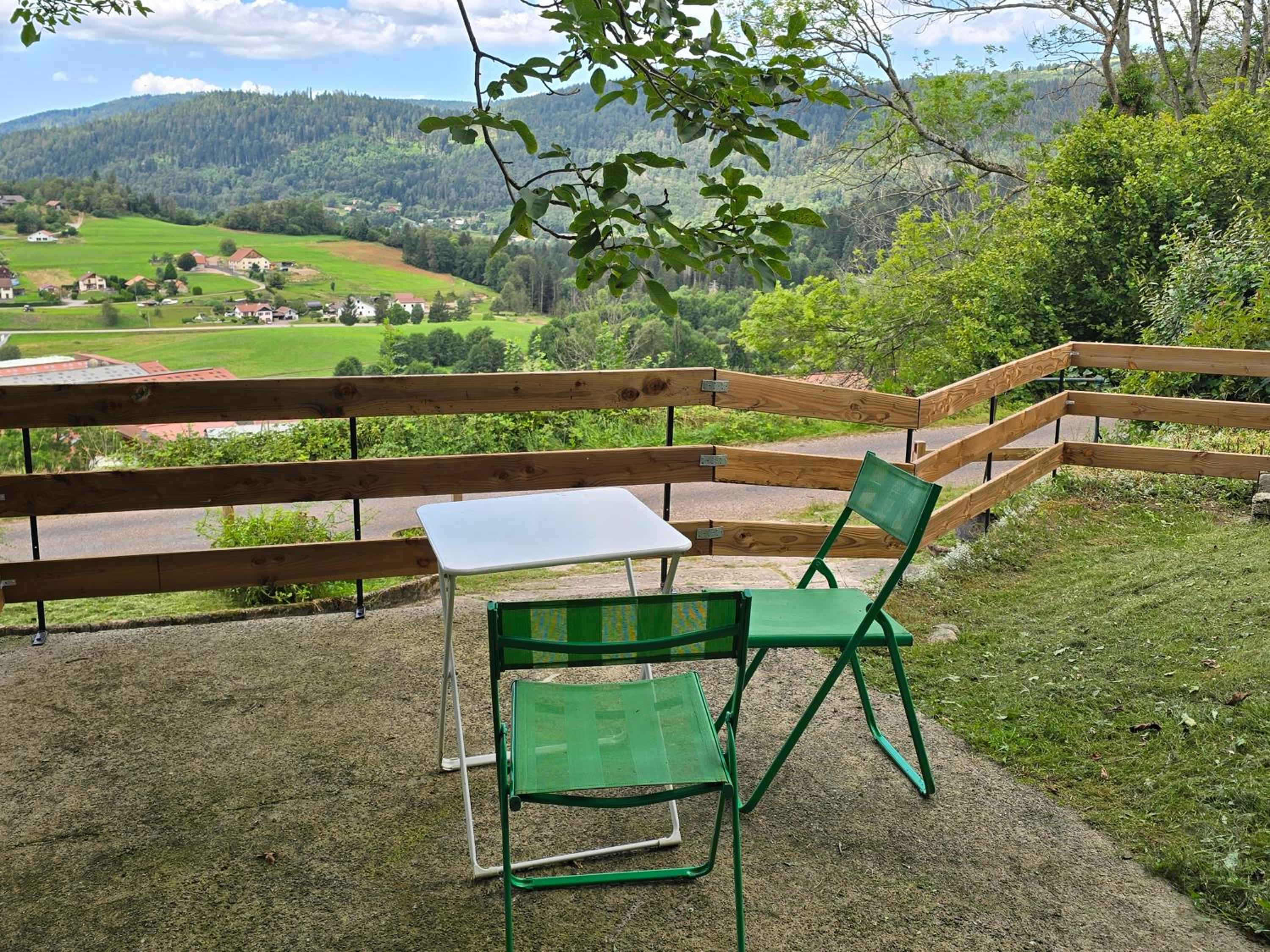 Chalet sous les sapins, calme, superbe vue avec piscine et sauna