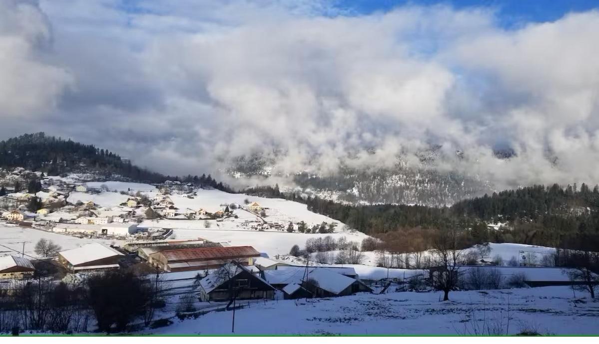 Chalet sous les sapins, calme, superbe vue avec piscine et sauna