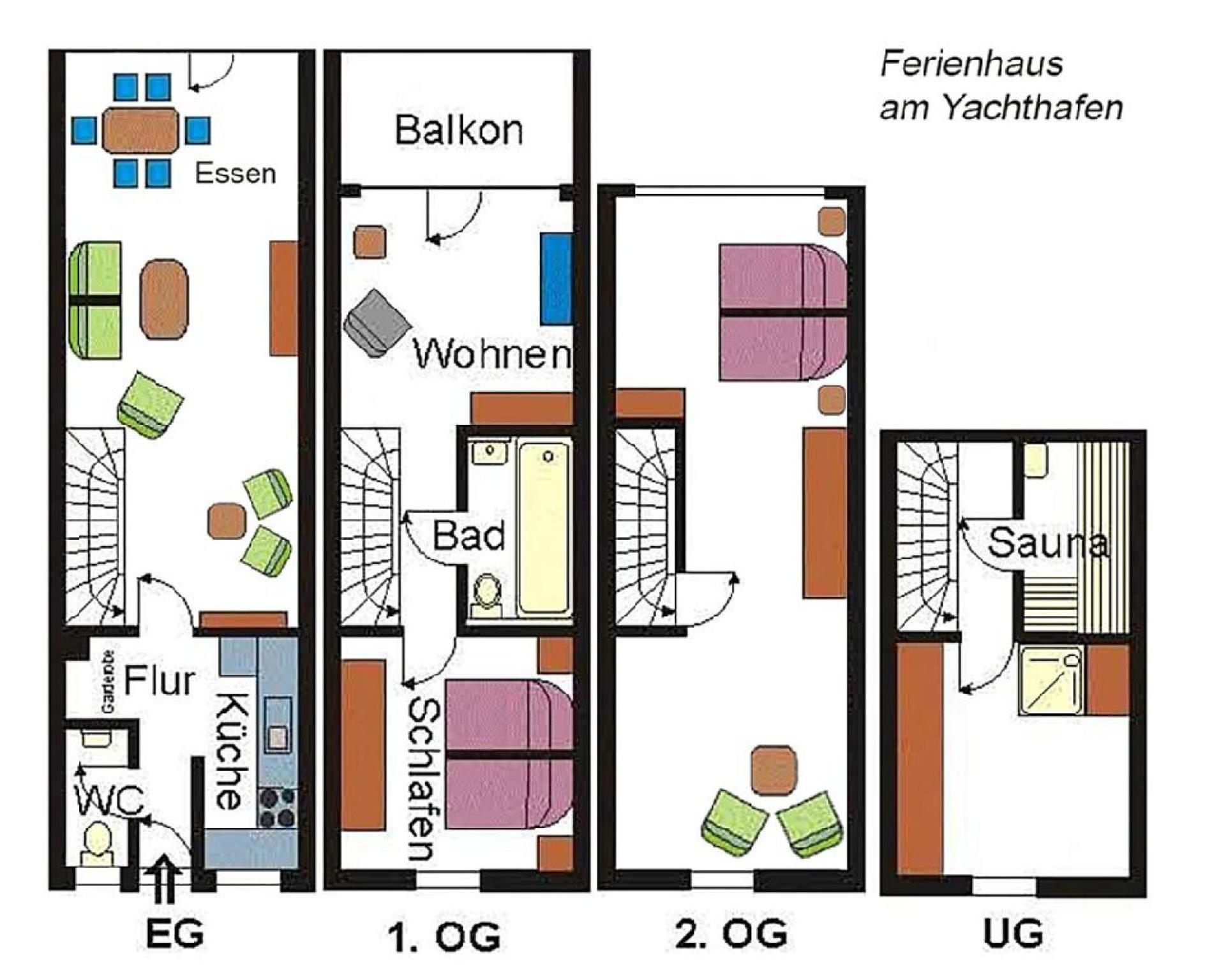 Frisch renoviertes FH Südblick am Meer in Breege, Meerblick von allen drei Etagen, Terrasse, Balkon, Sauna und Parkplatz