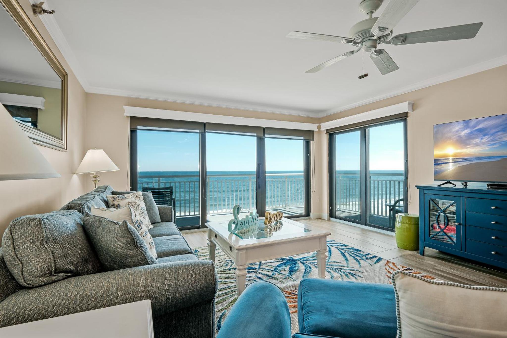 Direct oceanfront condo with a large balcony and a heated beachfront pool