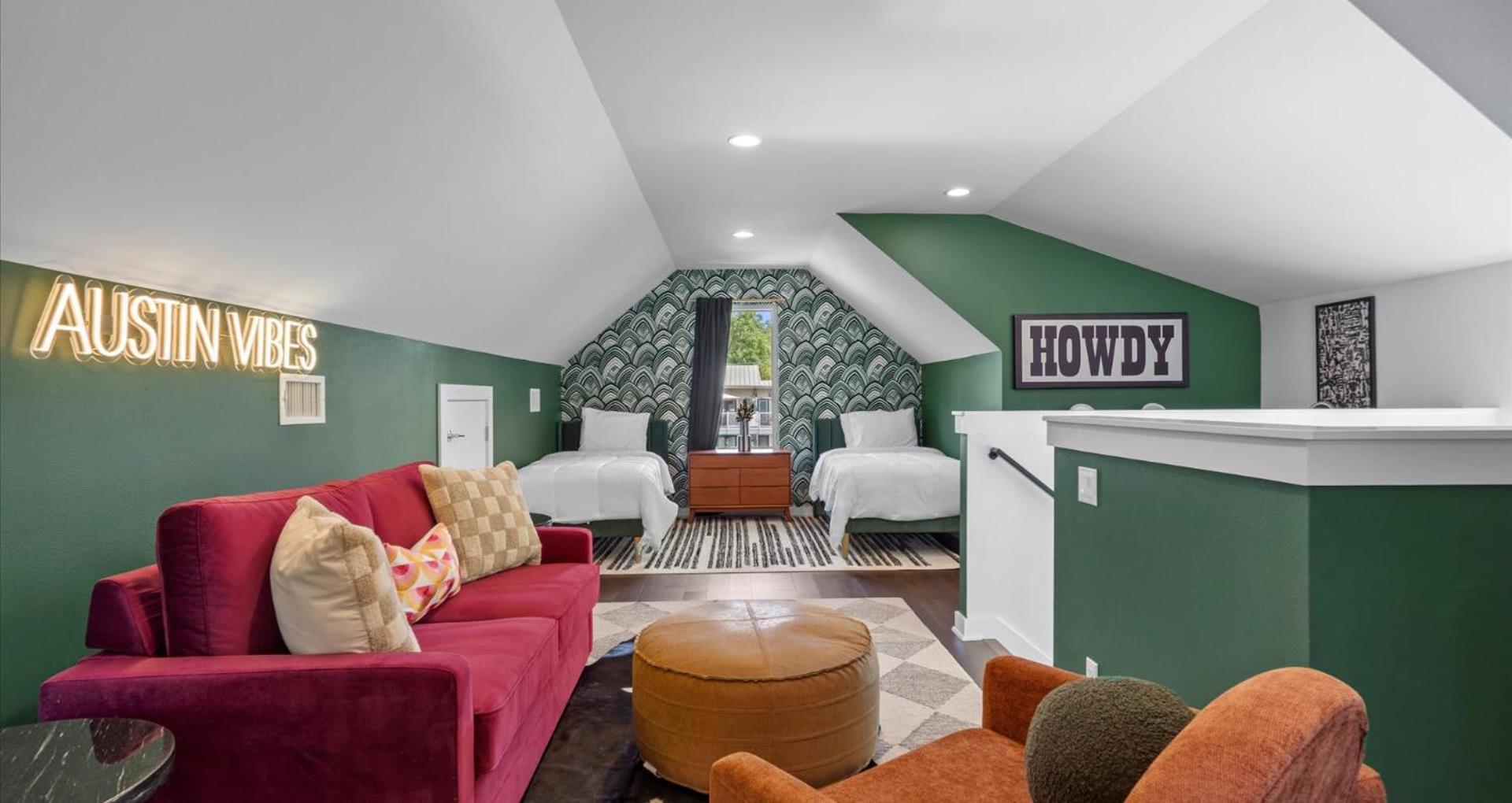 Eclectic Group Getaway with Pool Patio & Fire Pit