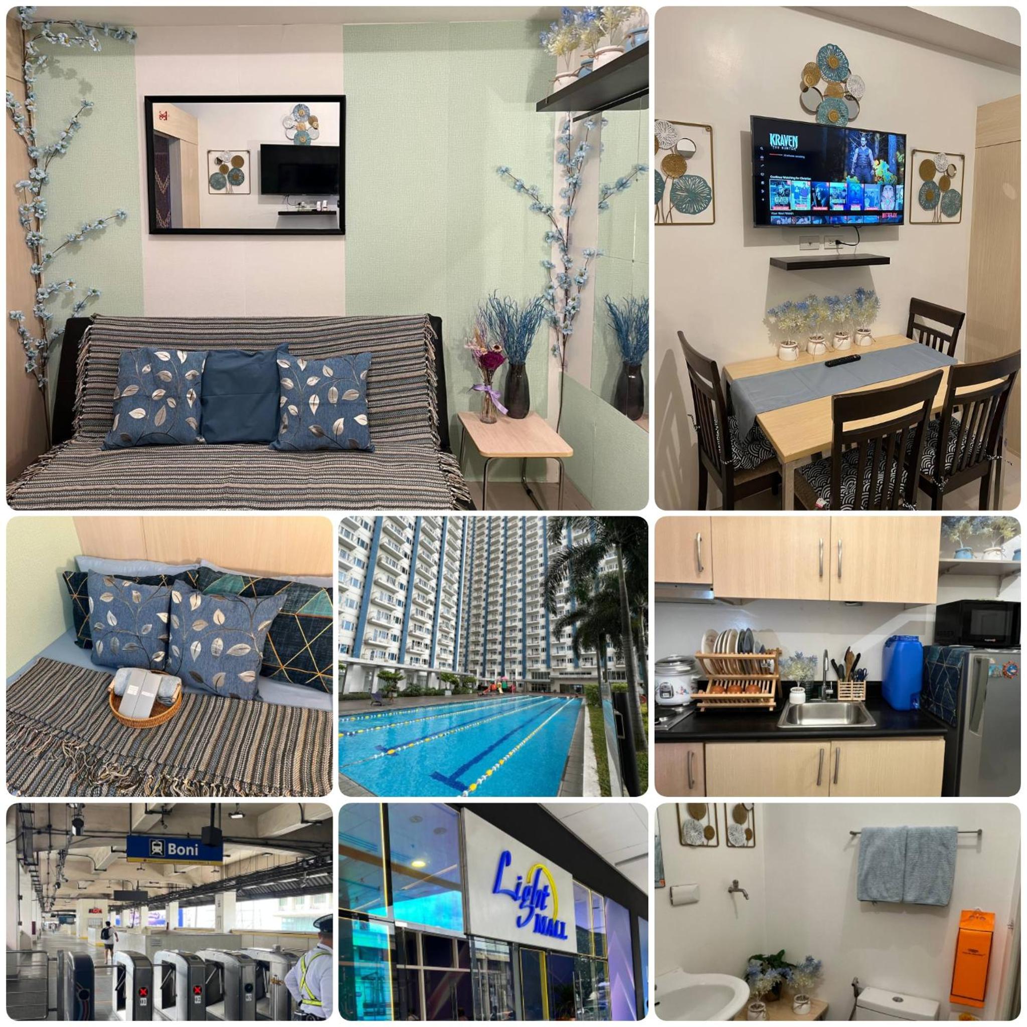 Greece Theme Boni MRT Train Edsa 1BR with Netflix Prime HBO Max Fast Internet Pool Light Mall