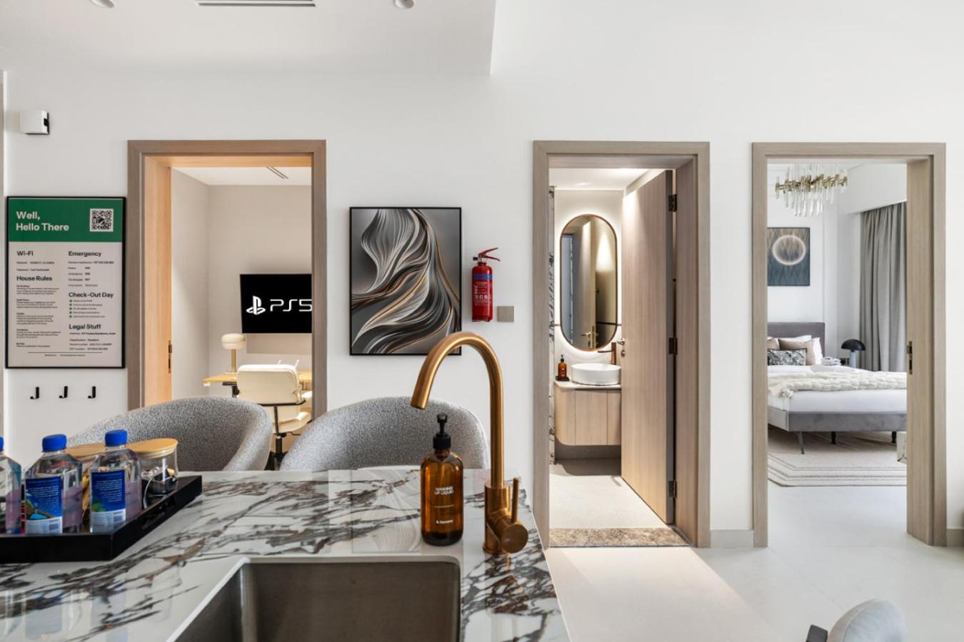 Stylish 1BR with PS5, Sauna and Kids' Play Area