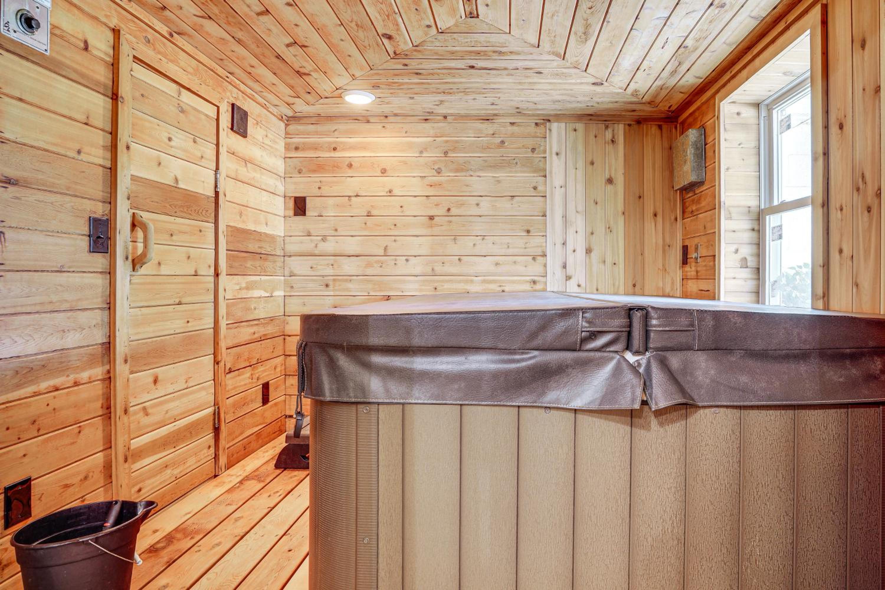 Cabin with Halstead Bay Access Hot Tub, Sauna, Dock