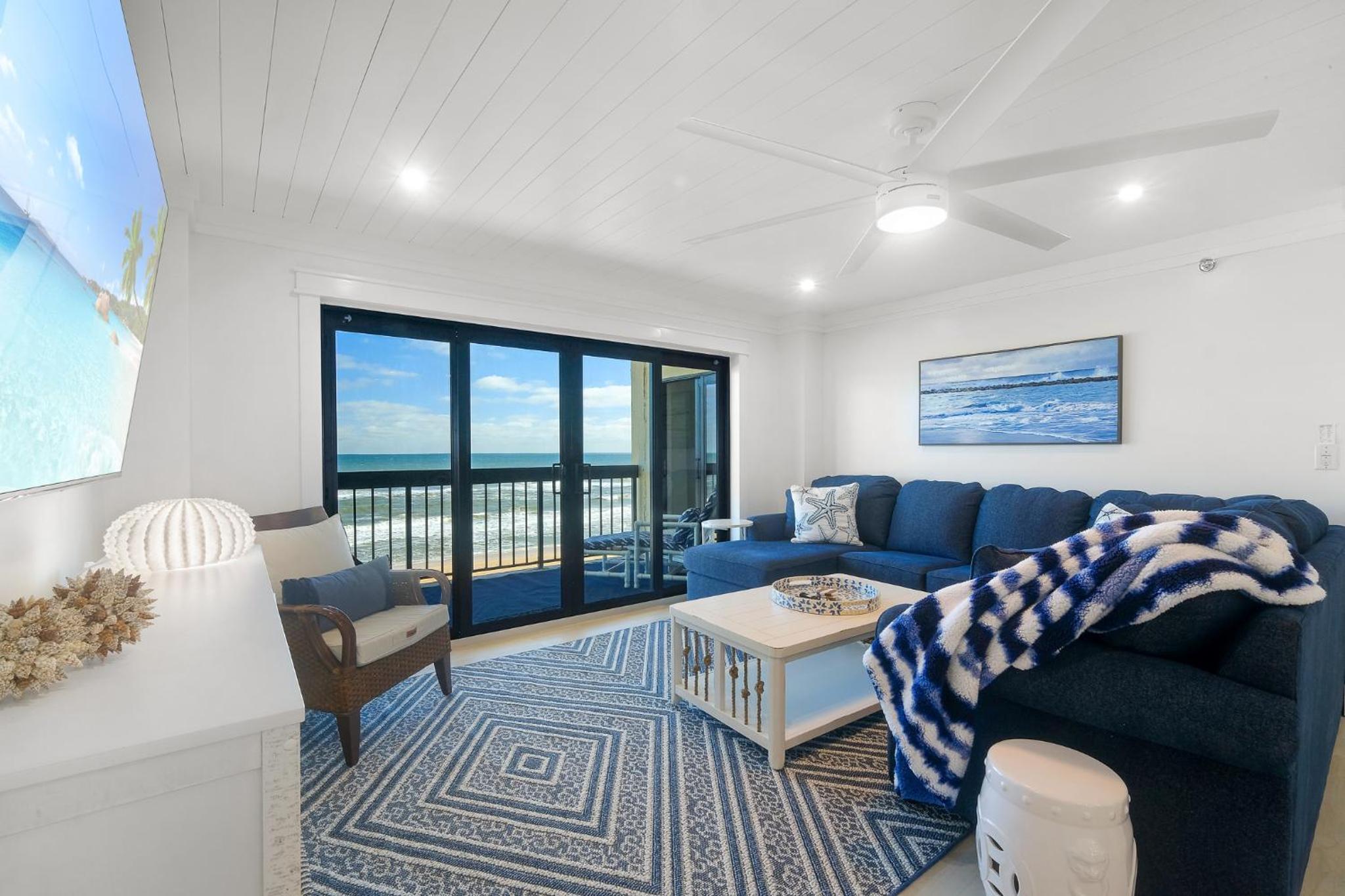 Luxury direct oceanfront corner with large private balcony, heated pool and garage