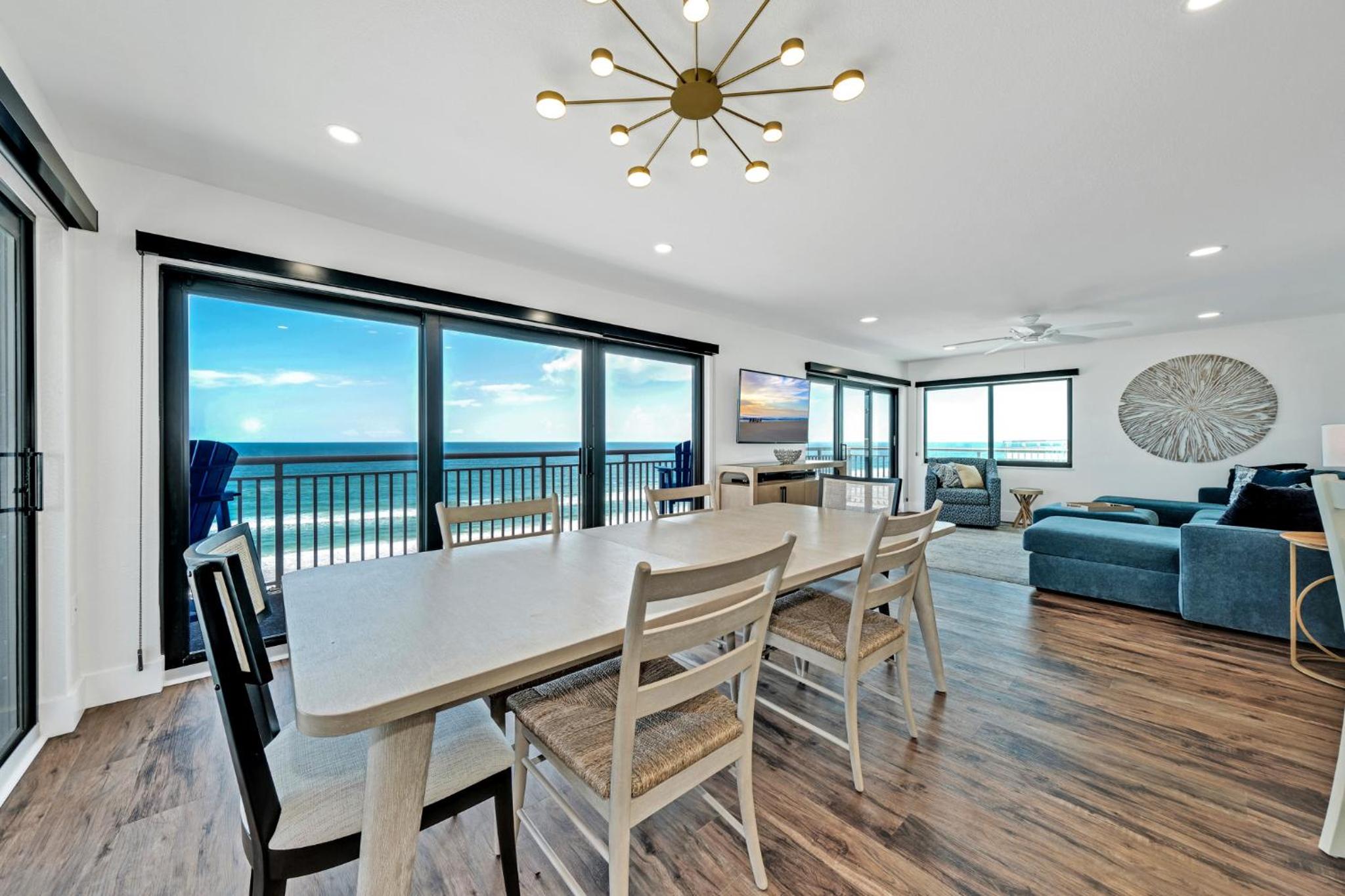 Direct oceanfront corner penthouse with huge wrap-around balcony offering beach and pool views