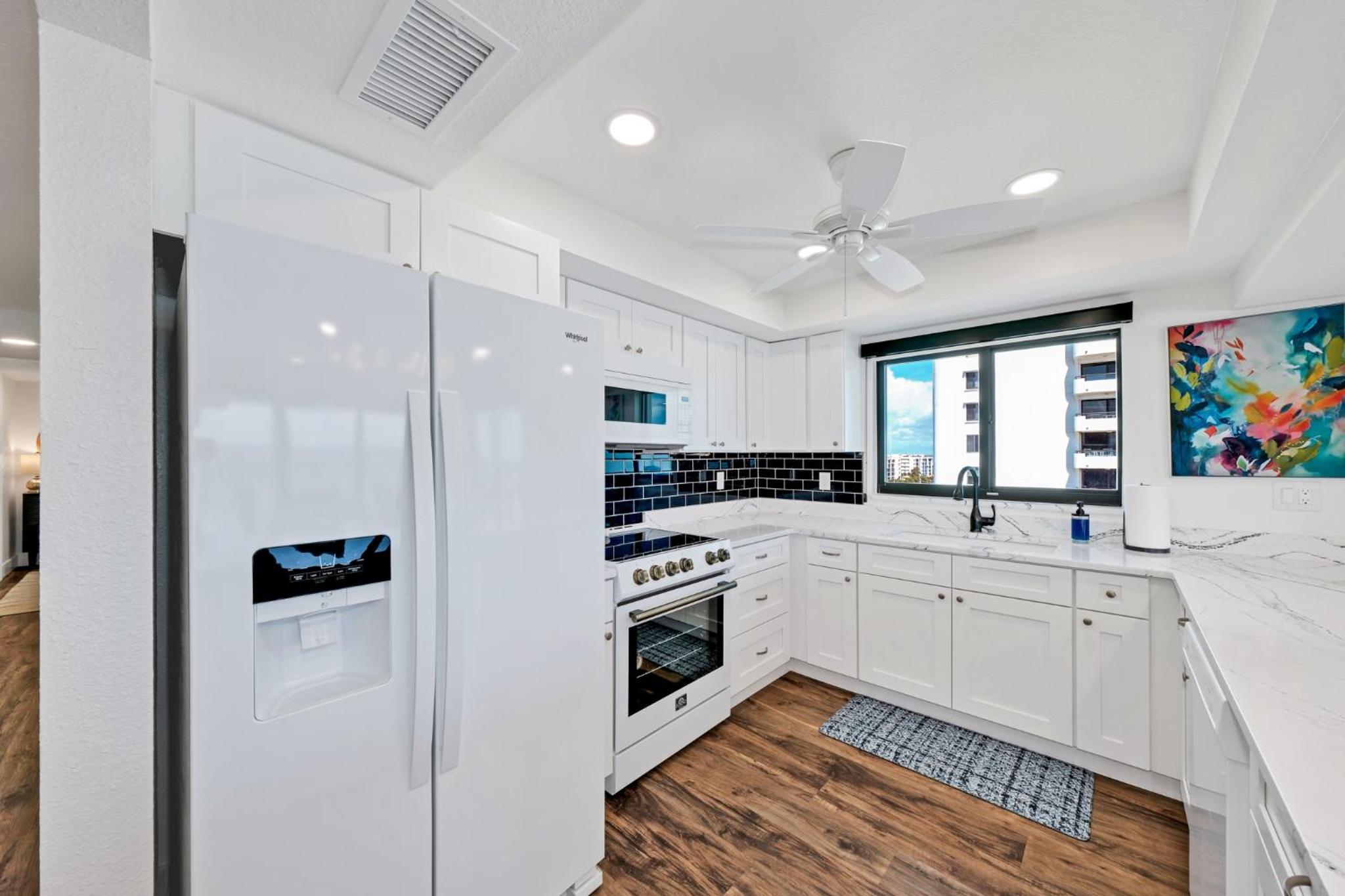 Direct oceanfront corner penthouse with huge wrap-around balcony offering beach and pool views