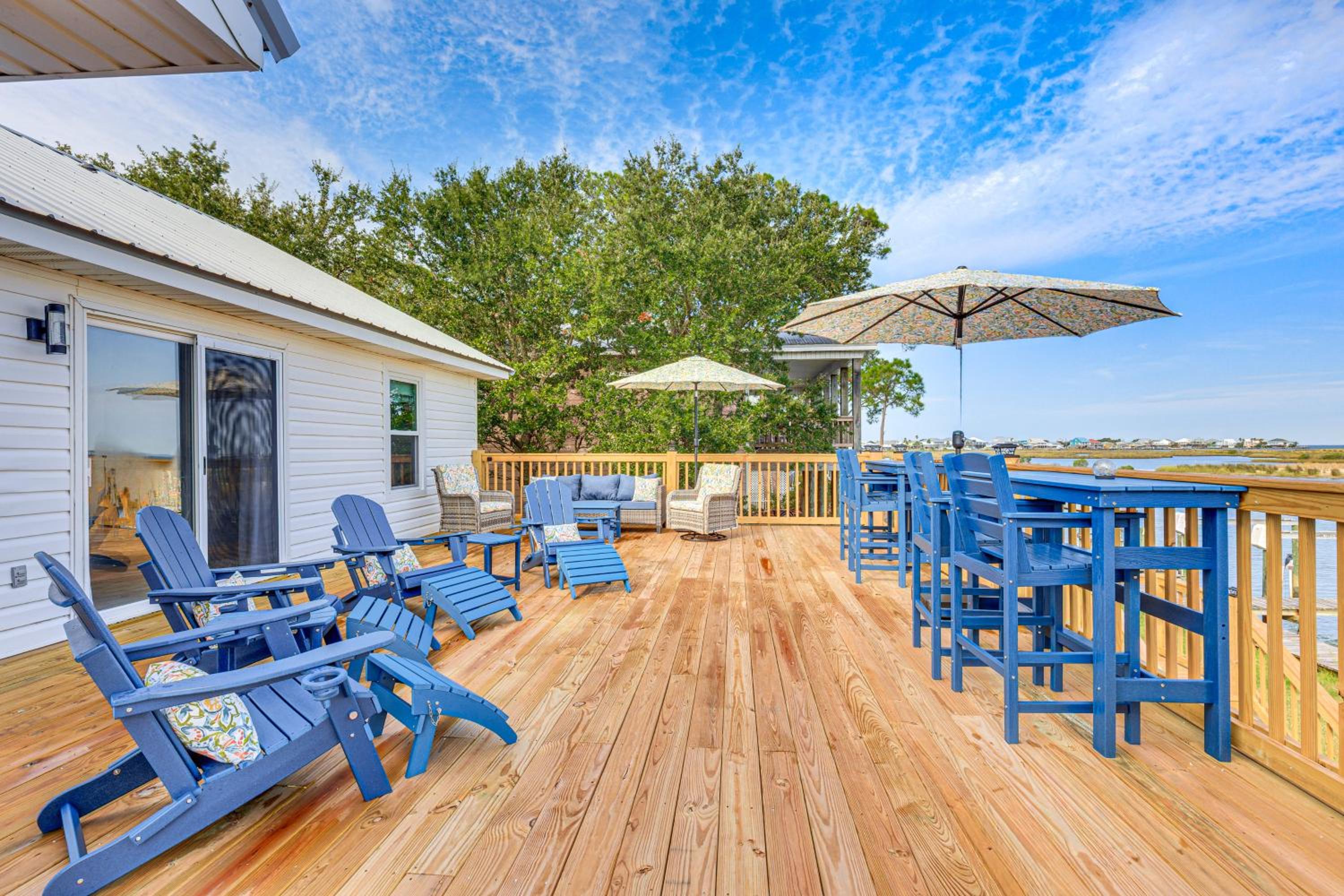 Steps to Gulf Bayside Dauphin Island Home with Dock