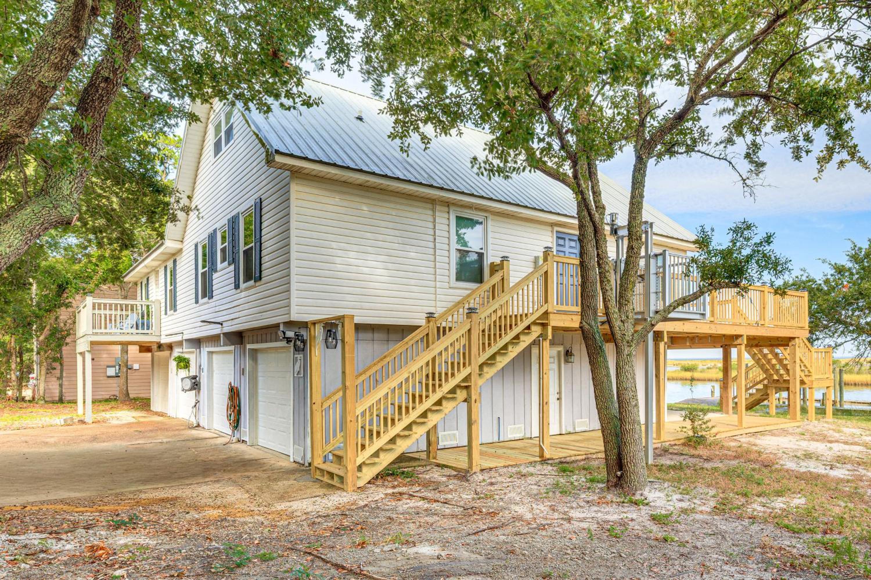 Steps to Gulf Bayside Dauphin Island Home with Dock