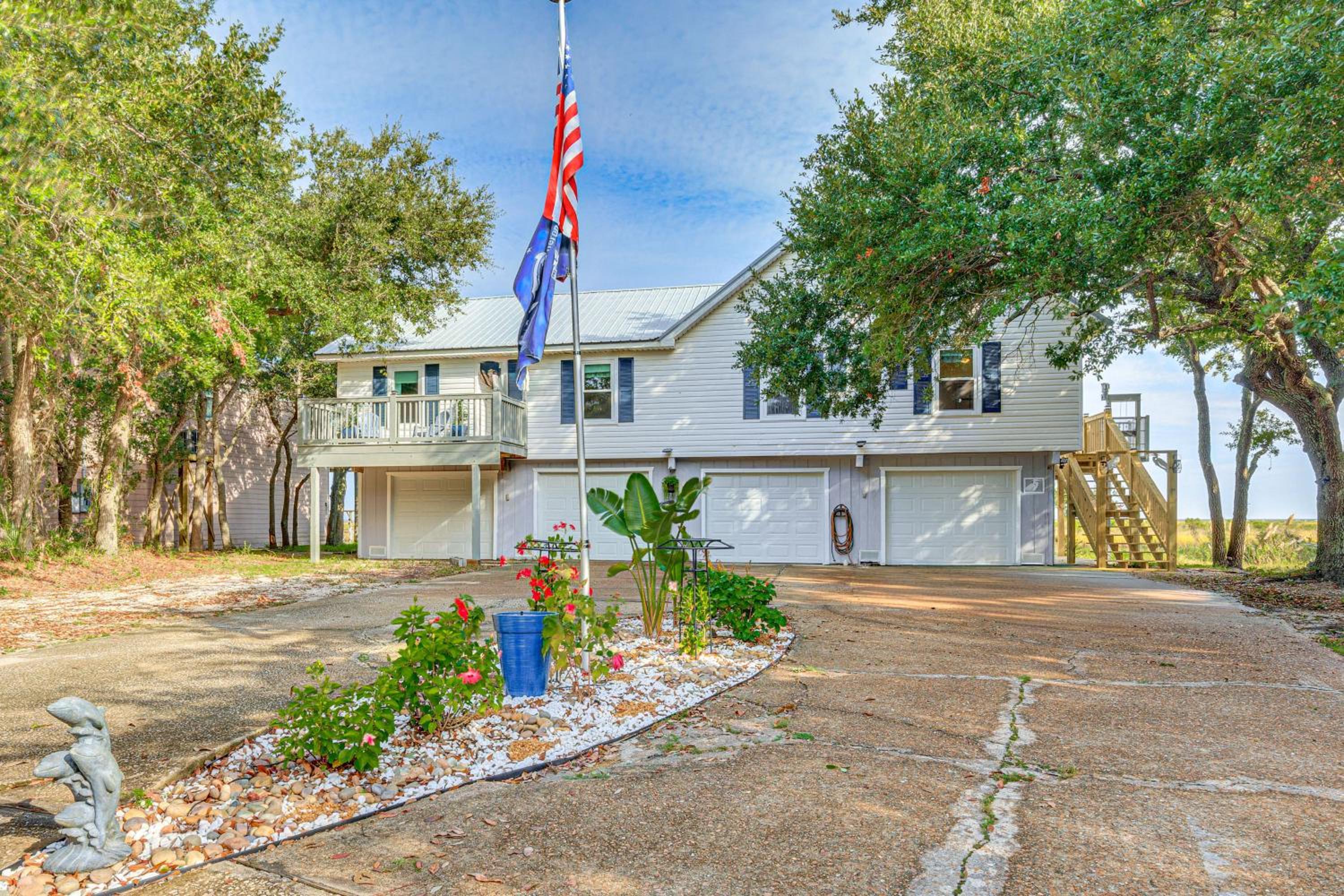 Steps to Gulf Bayside Dauphin Island Home with Dock