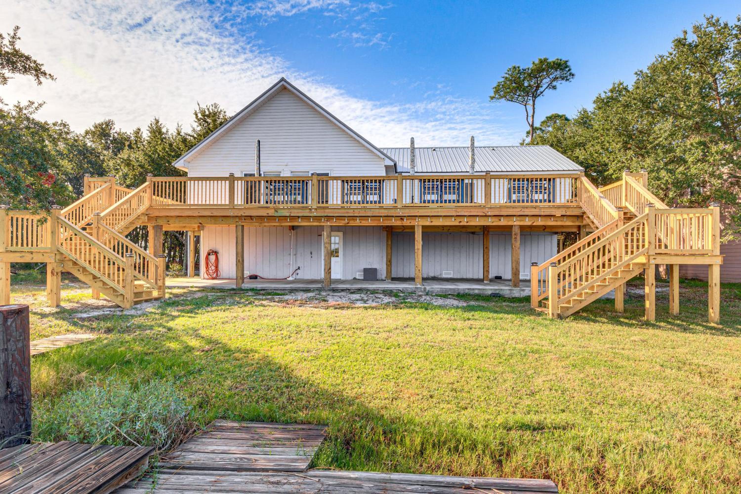 Steps to Gulf Bayside Dauphin Island Home with Dock