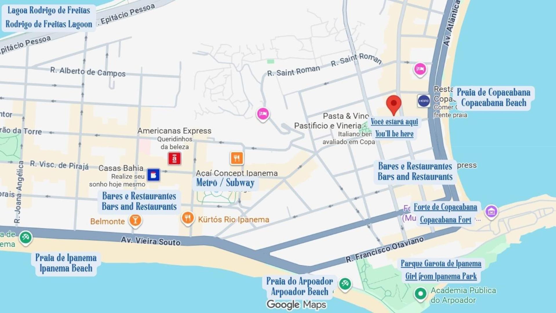 Quarto e sala no posto 6, 2 minutos a pé da praia
