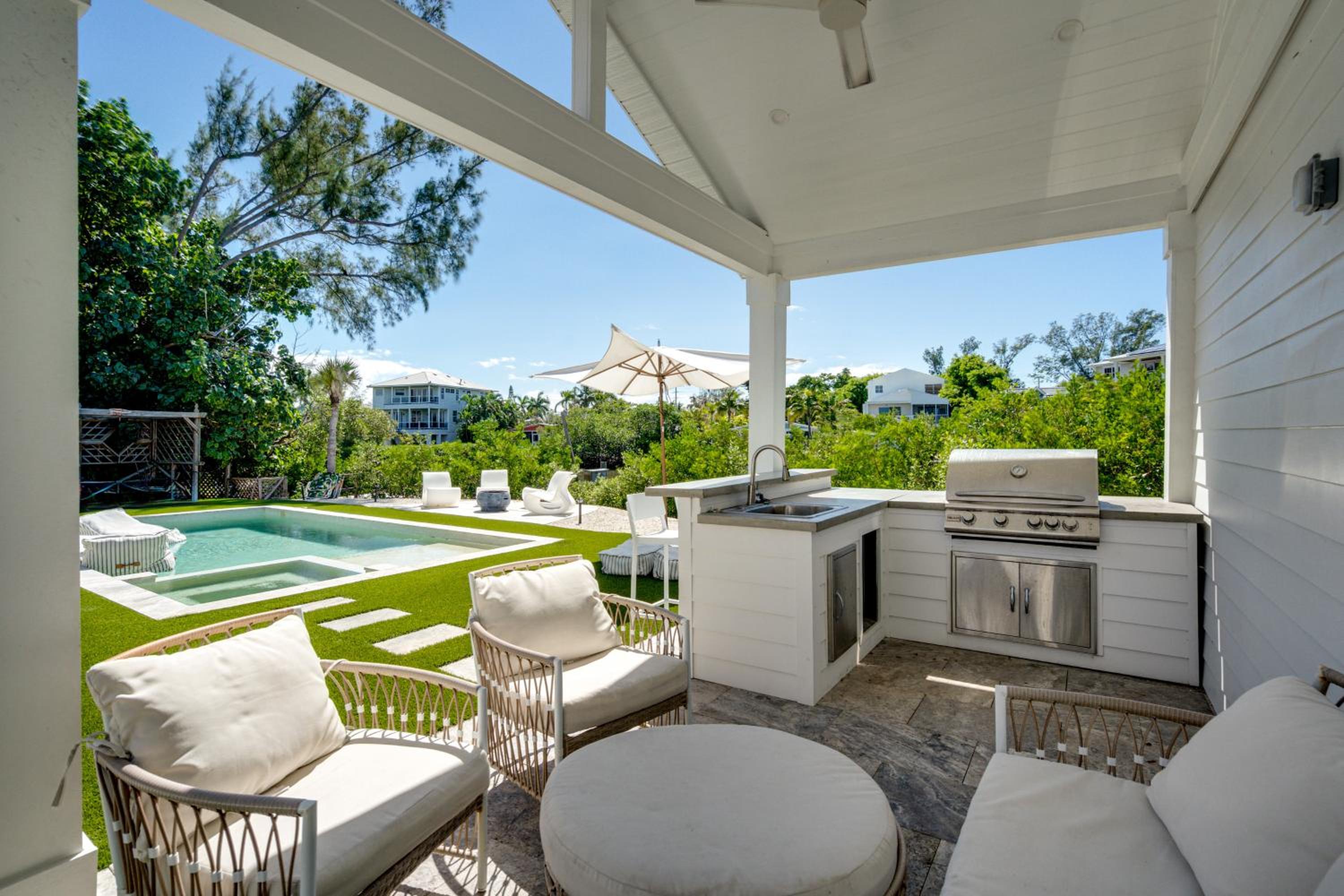 Steps to Bean Point Beach Family Home with Pool