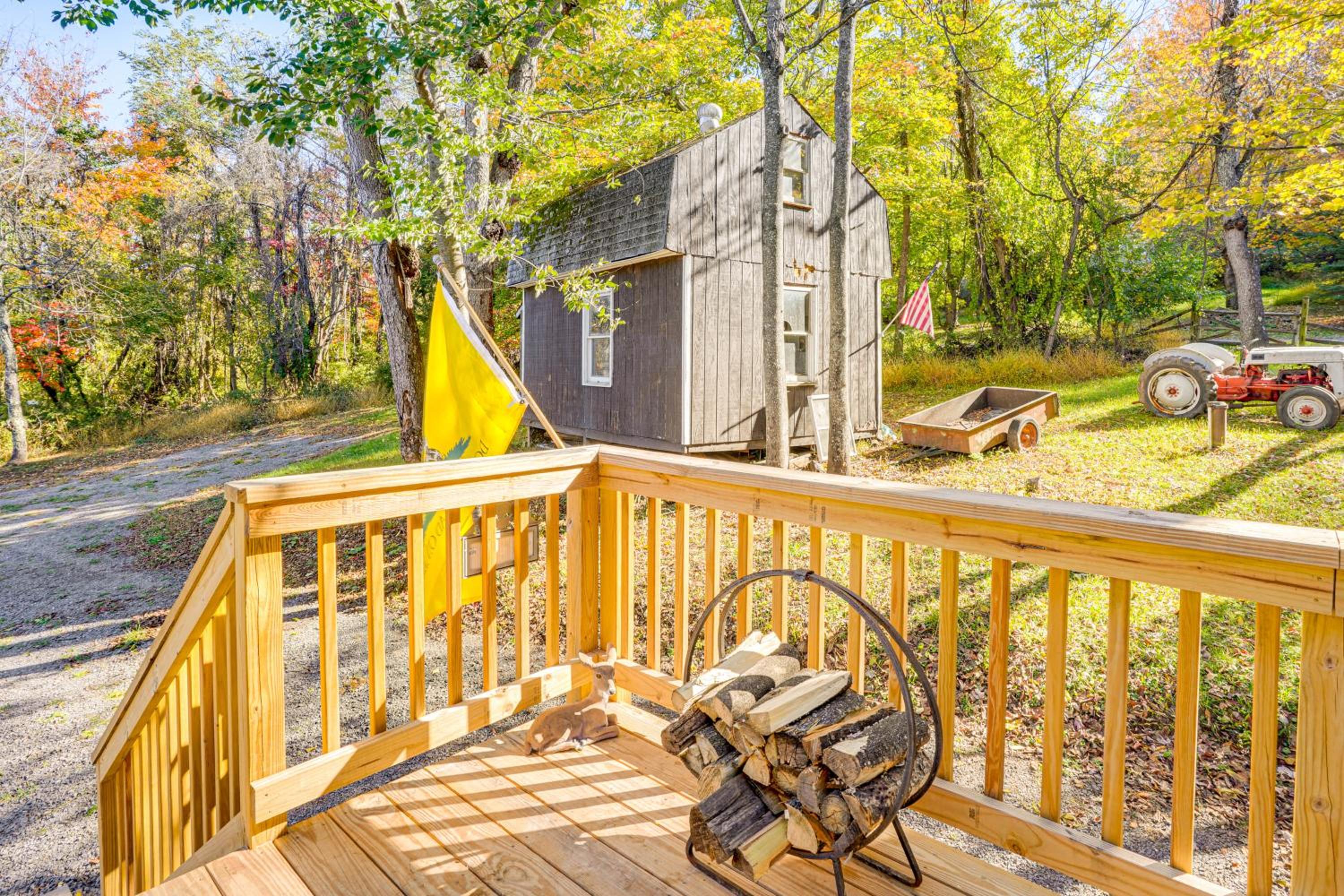 7 Mi to Main Street Cabin with Deck in Stanley!