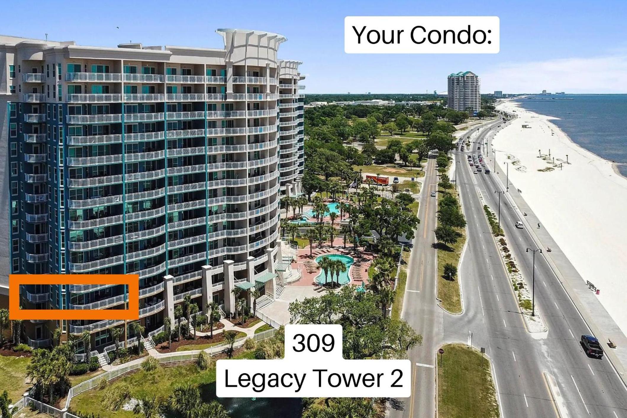 Quiet Beachview End Unit in Legacy Tower 2 -309 - 3 bedroom 3 bath condo