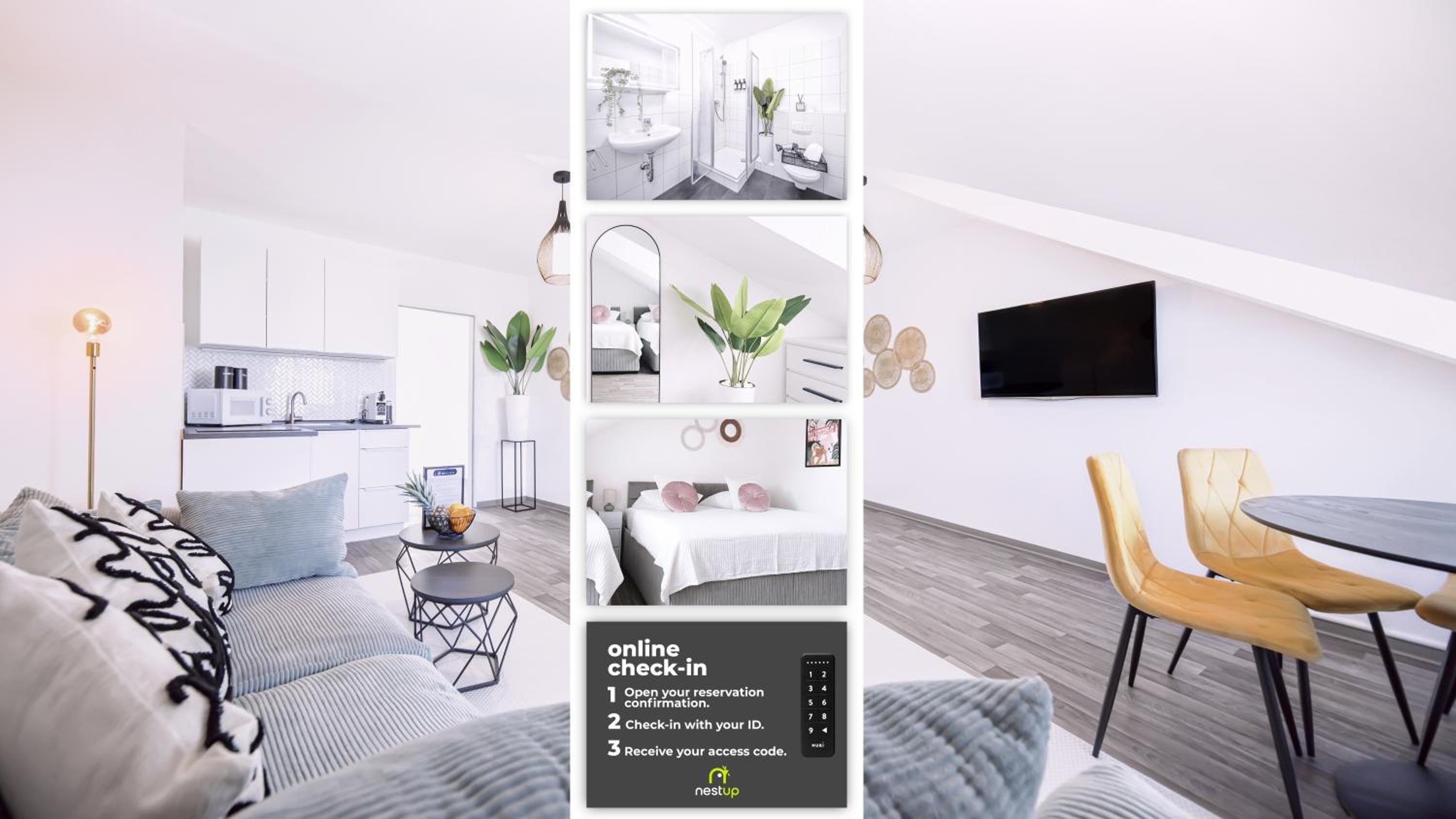 nestup - Zentrales Apartment mit Boxspringbetten, Smart-TV und ausgestatteter Küche