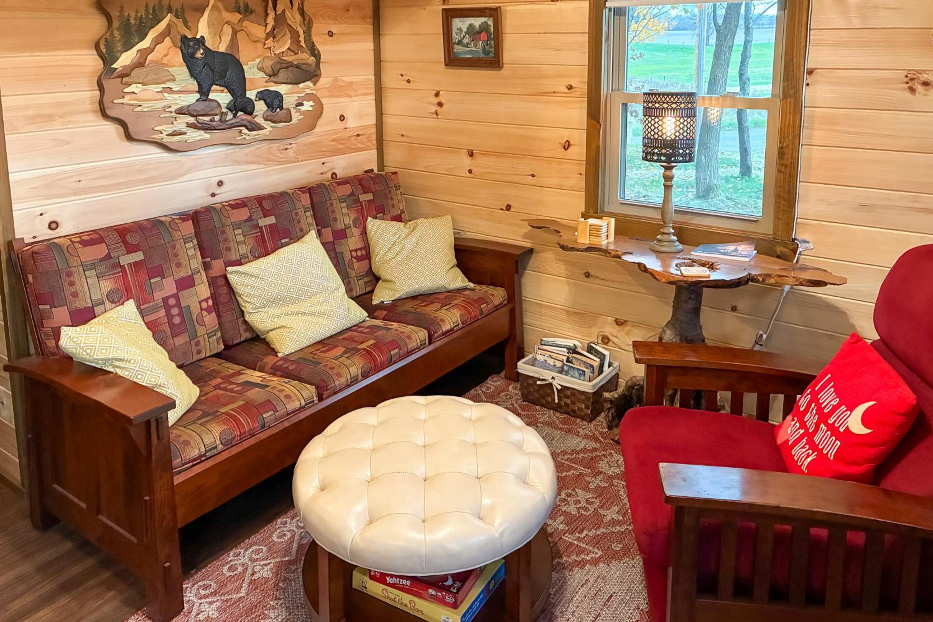 Outdoor Oasis with Fire Pit and Dock Galion Log Cabin