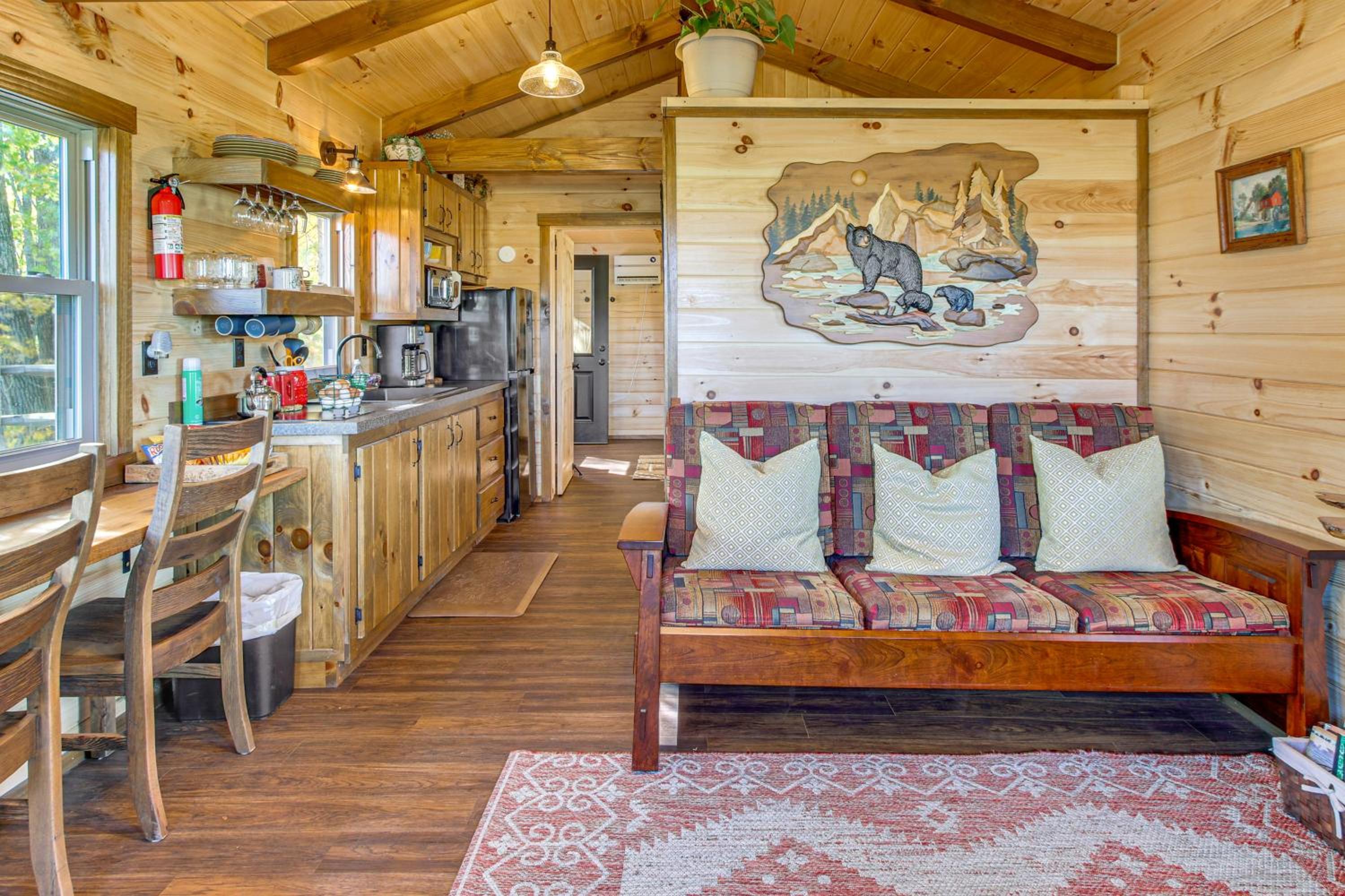 Outdoor Oasis with Fire Pit and Dock Galion Log Cabin