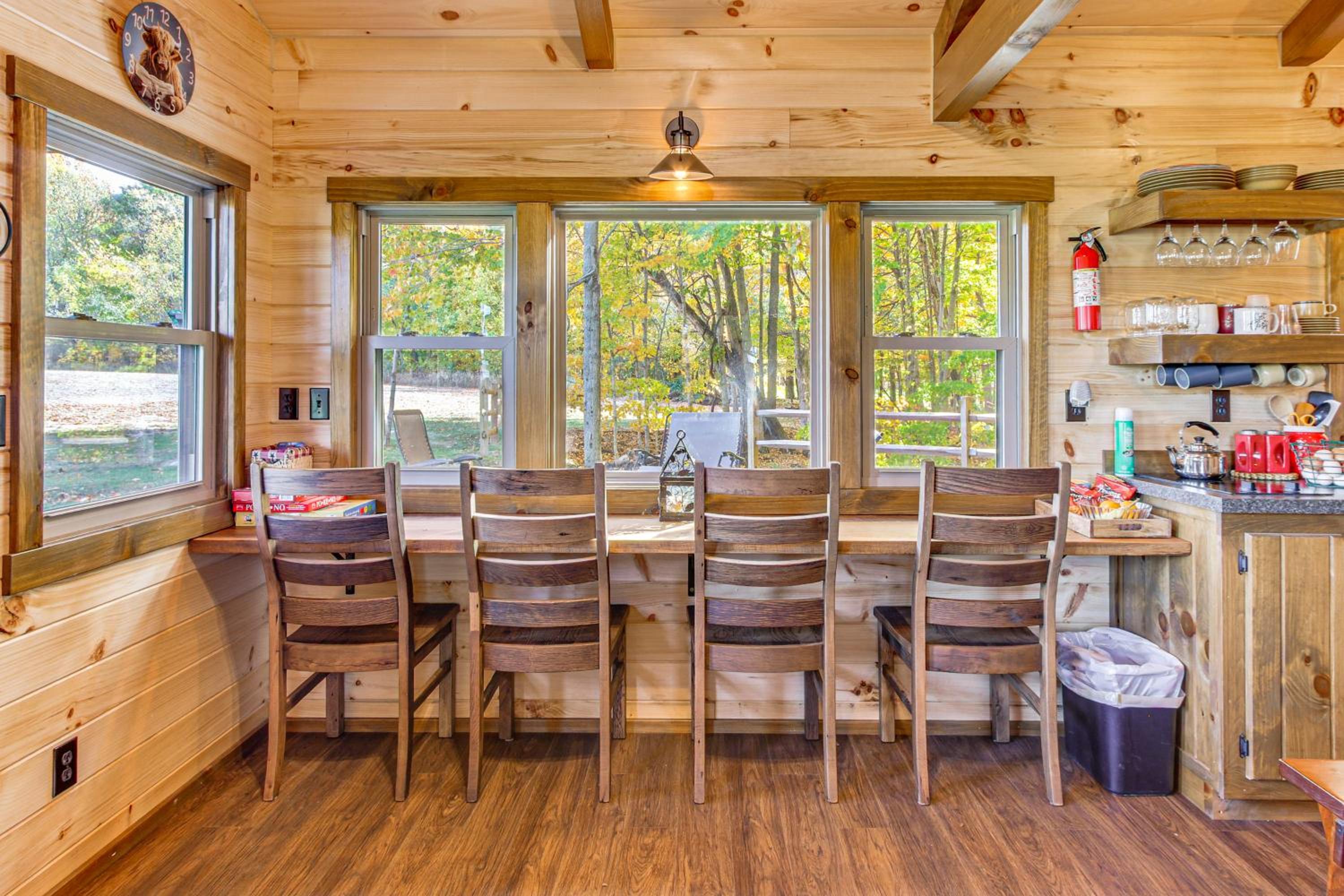 Outdoor Oasis with Fire Pit and Dock Galion Log Cabin