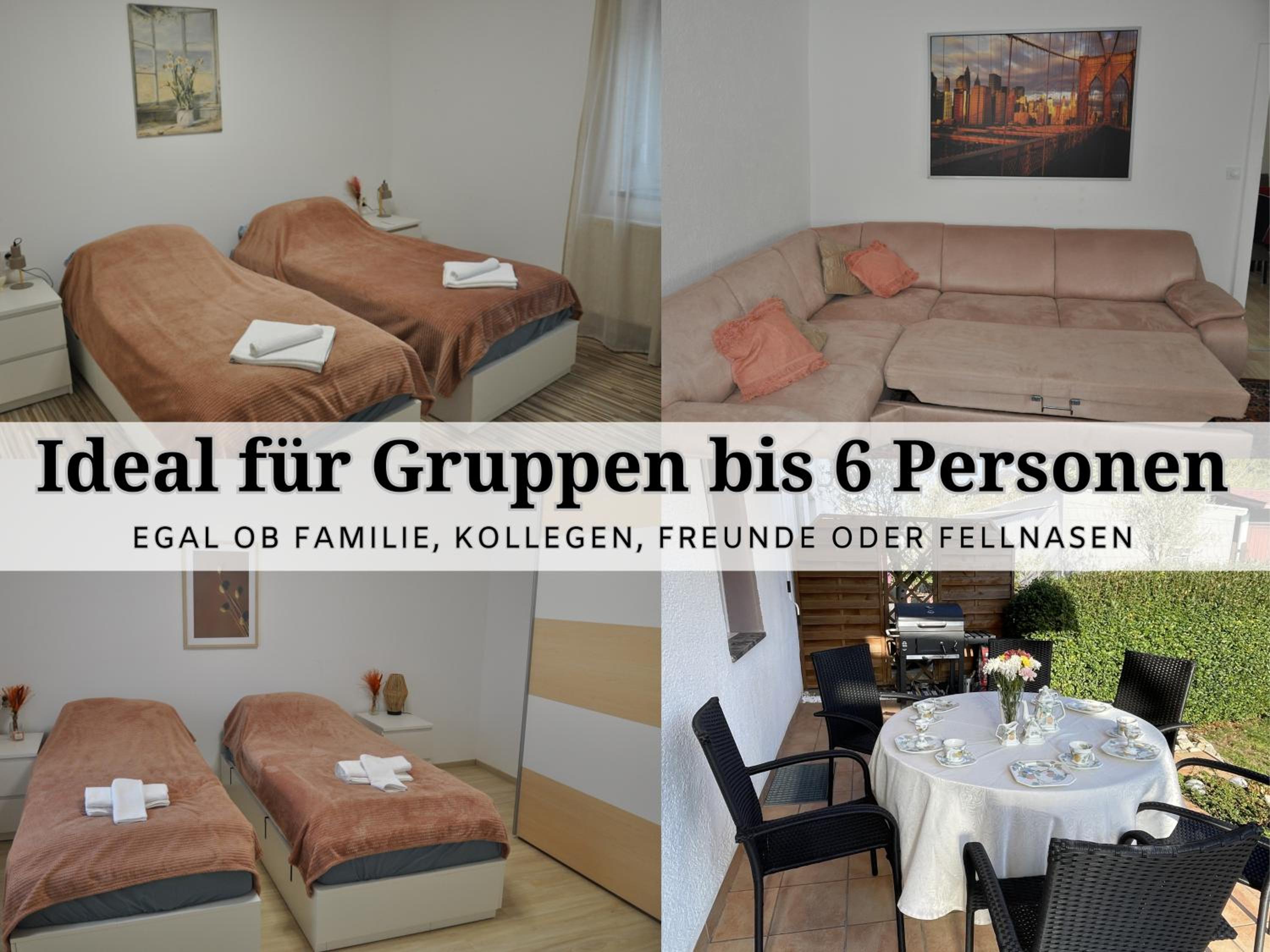 Apartment Karin - Modern ausgestattet und ideal für Gruppen bis 6 Personen und Hund, egal ob Familie, Kollegen oder Freunde, 85qm mit Terasse und eigenem S