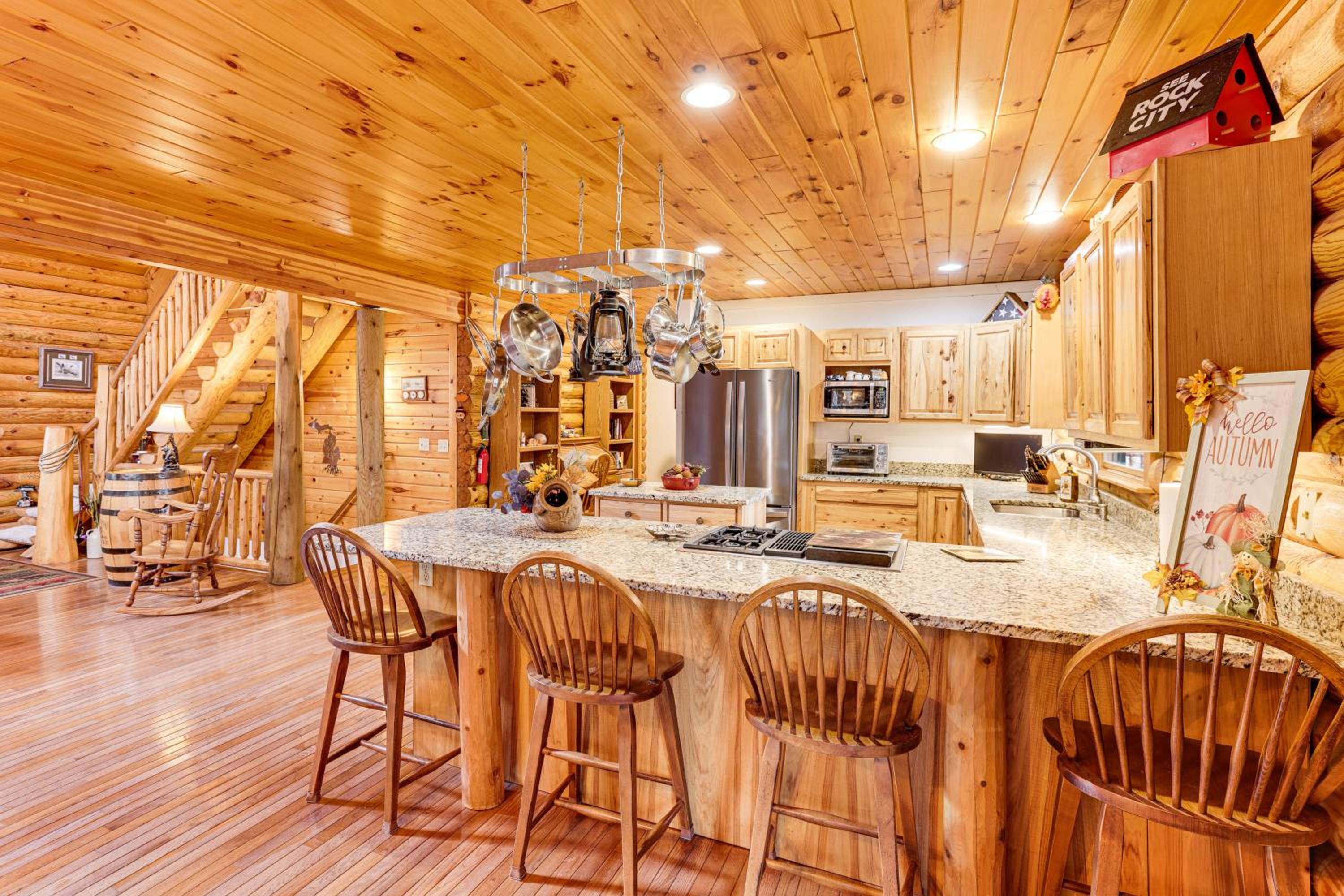 Spacious Log Home with 13 Acres, Ponds and Fire Pit!