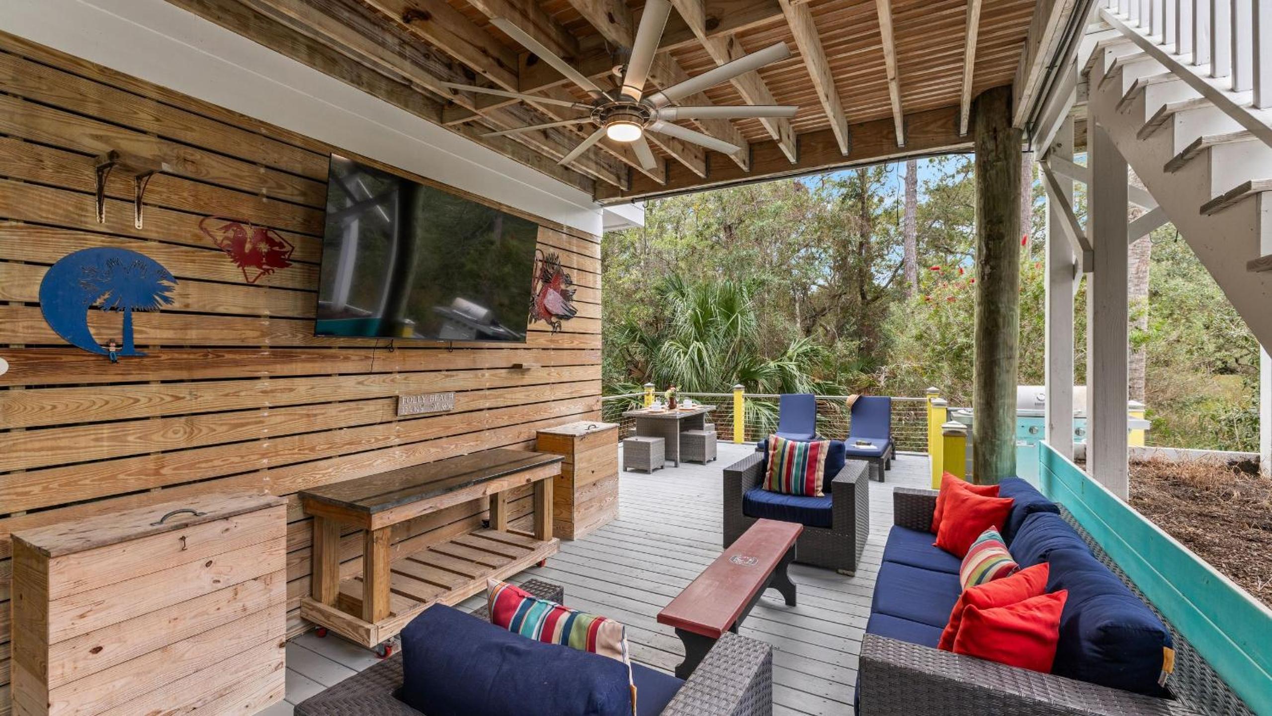 Folly Beach Getaway Near Sand Covered Lounge BBQ Outdoor TV Tidecrest by AvantStay