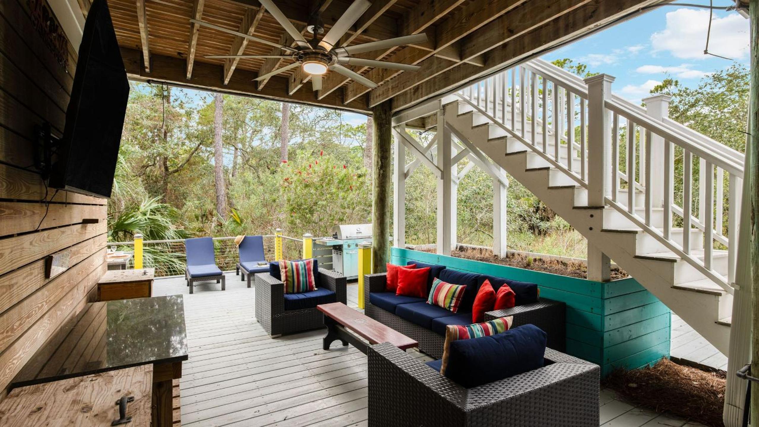 Folly Beach Getaway Near Sand Covered Lounge BBQ Outdoor TV Tidecrest by AvantStay