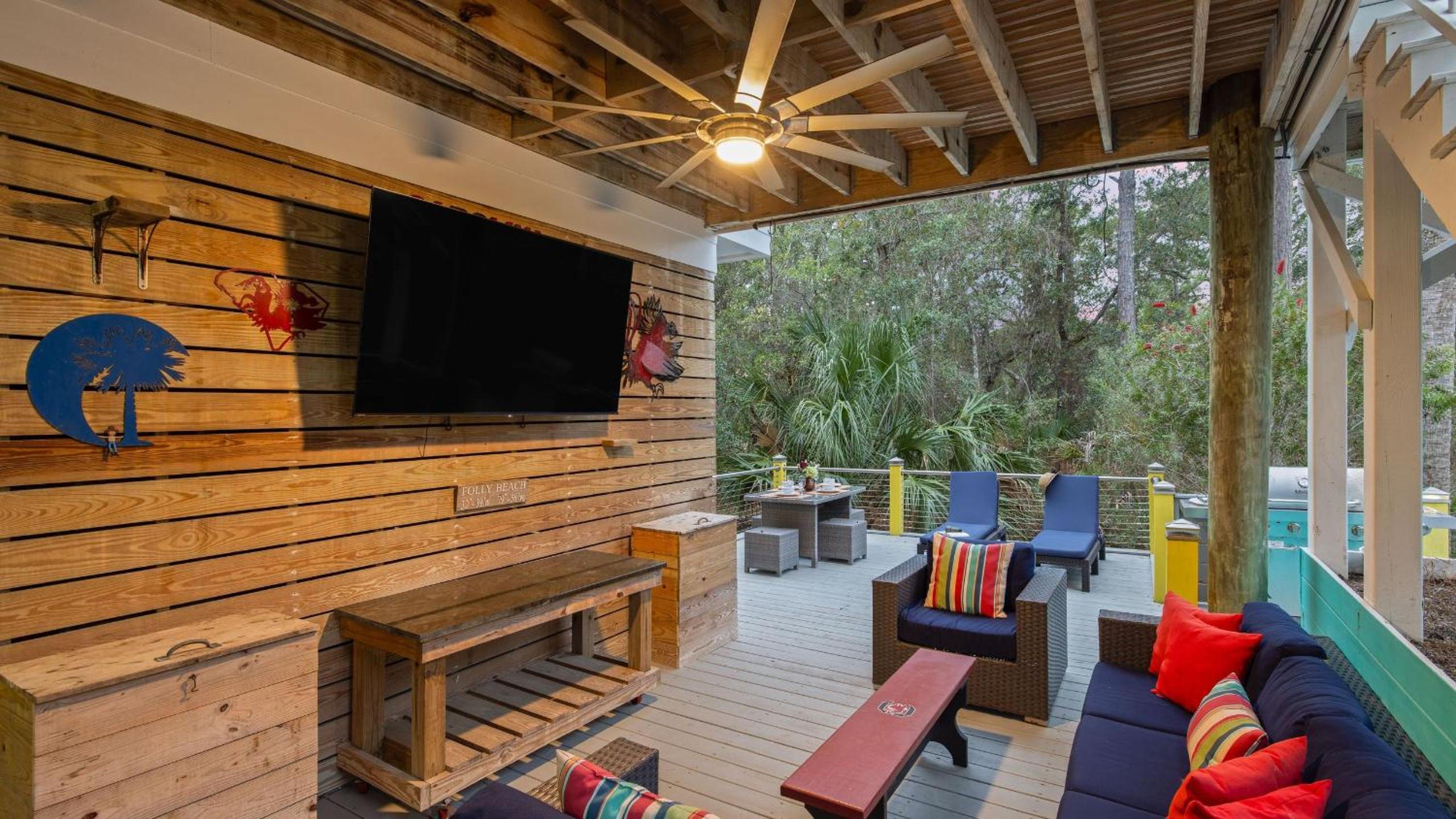 Folly Beach Getaway Near Sand Covered Lounge BBQ Outdoor TV Tidecrest by AvantStay