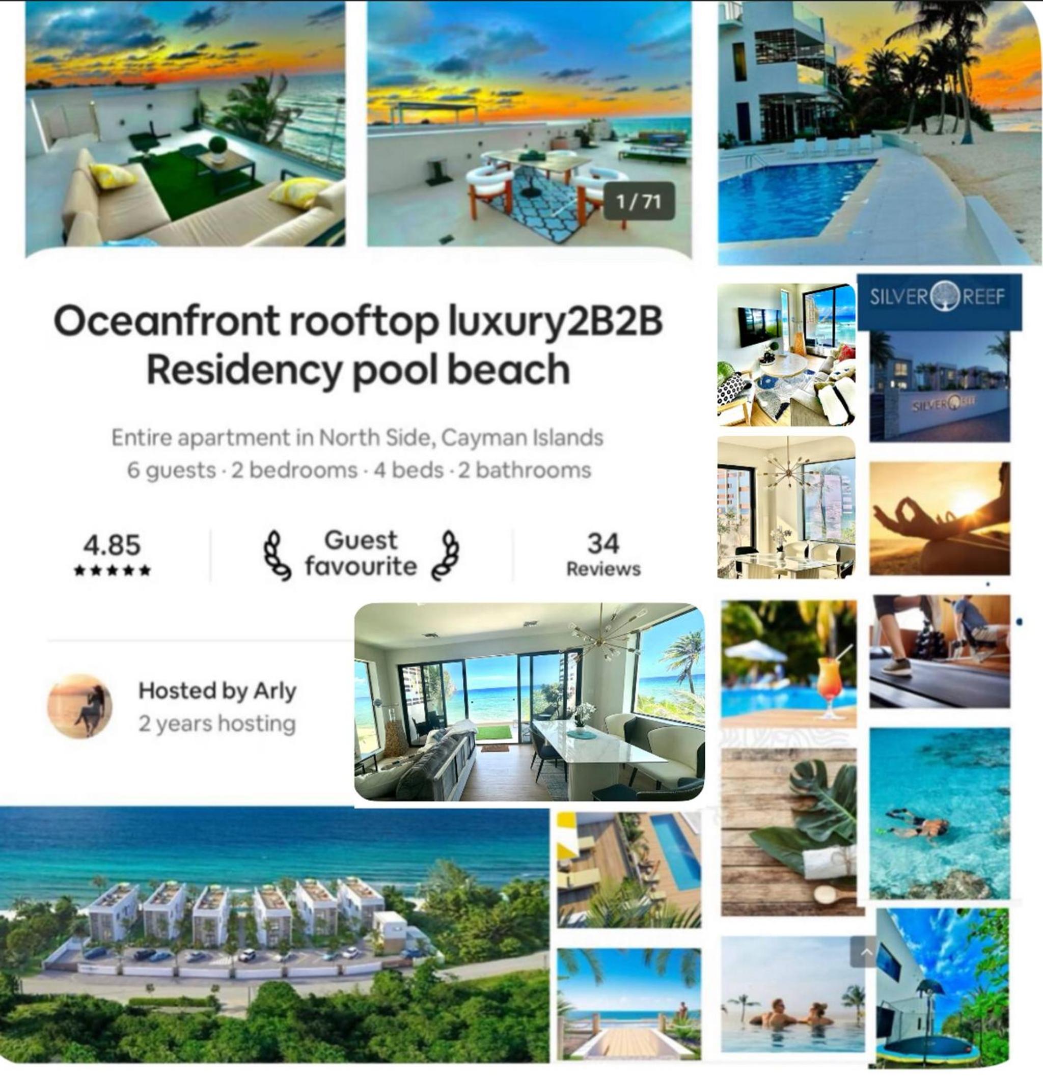 Oceanfront Rooftop luxury 2B2B residency pool beach in North Side, Grand Cayman