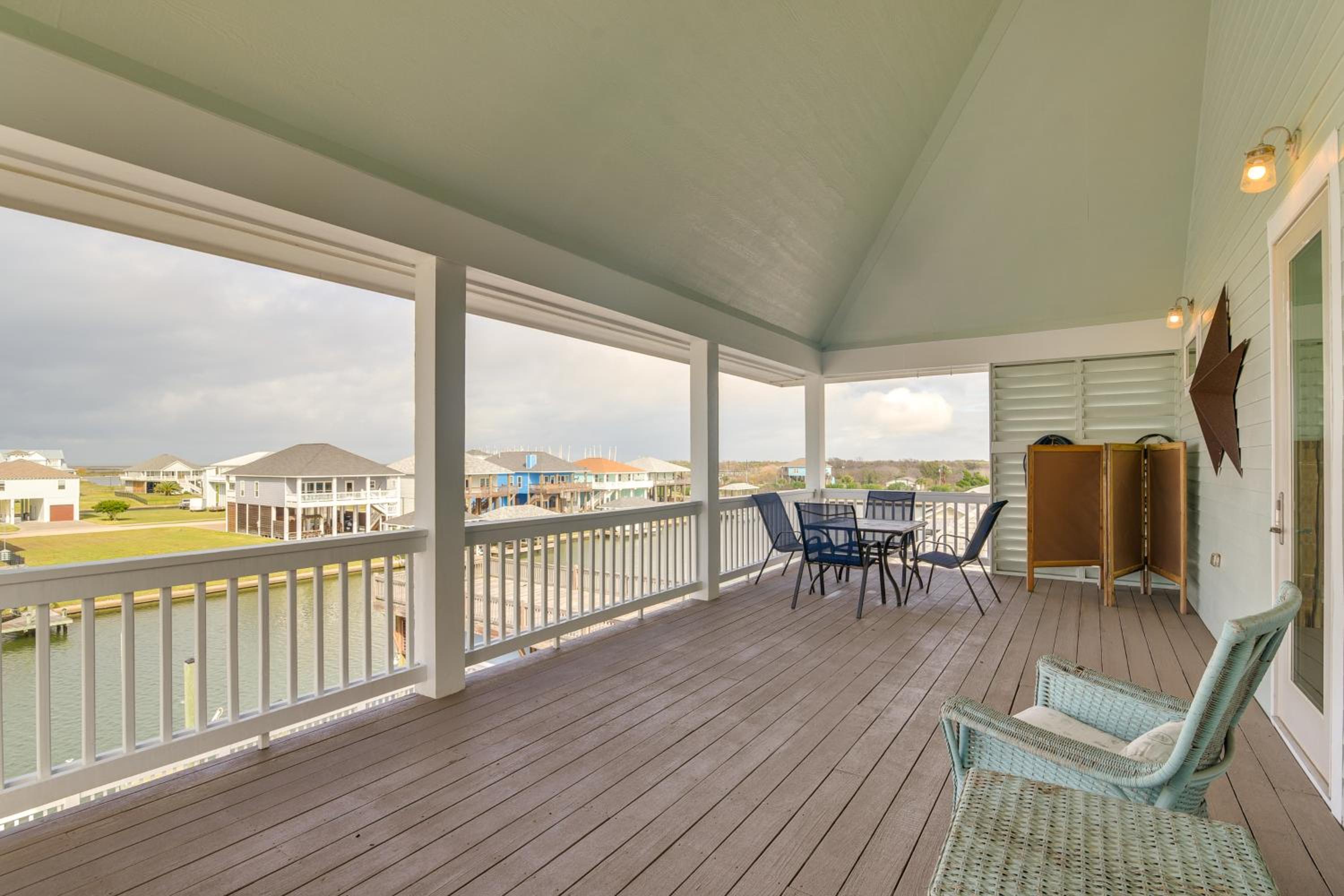 Walk to Beach! Bayfront Port Bolivar Home with Dock
