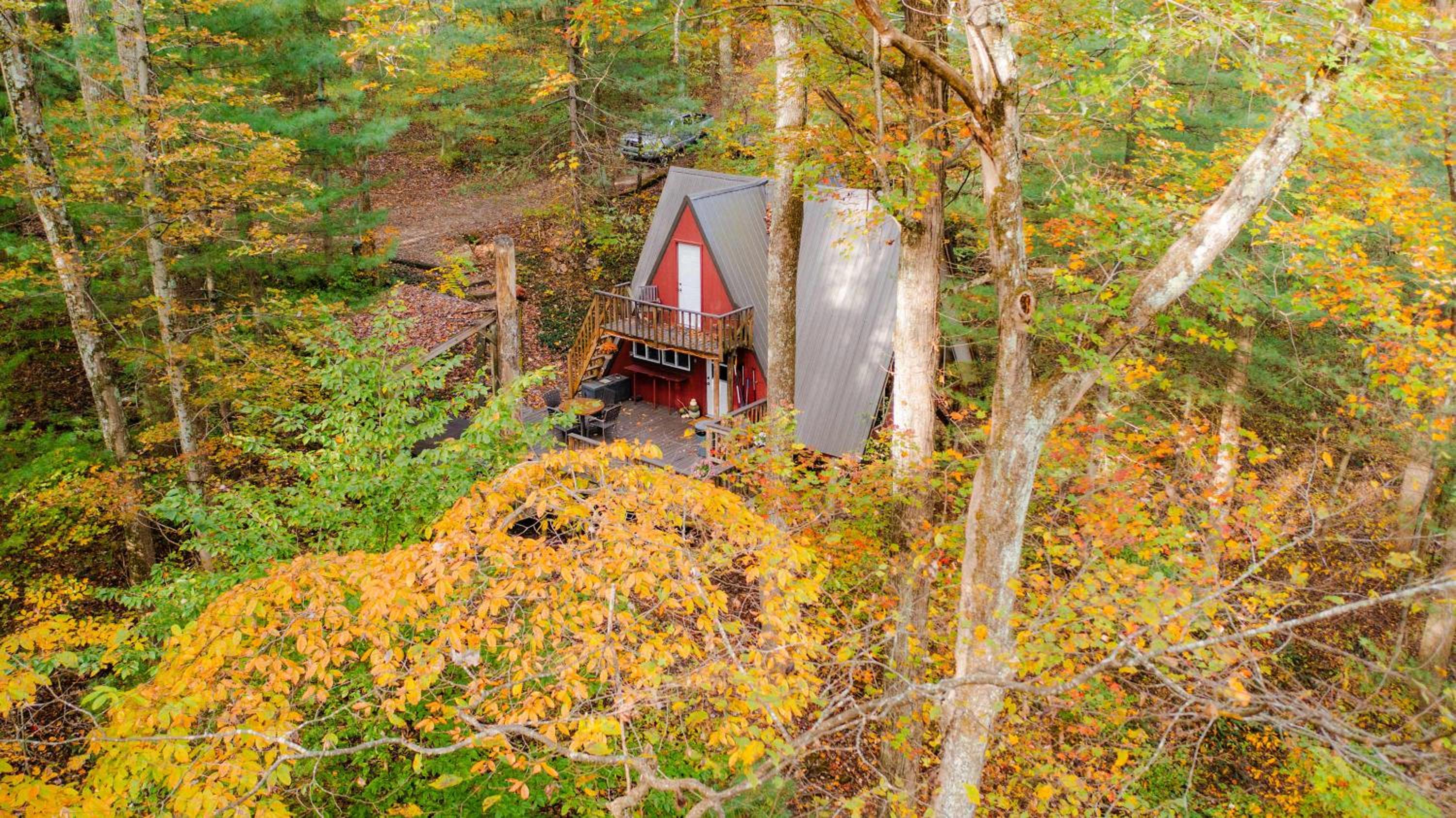 Waterfront A- Frame with Dock, Canoe + Kayaks