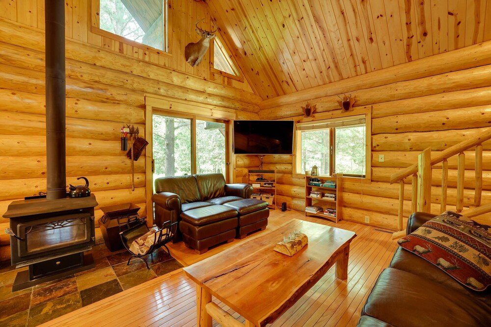 Secluded Log Cabin in NW Michigan: Hot Tub Deck - Property Image 21