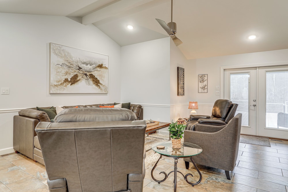 Firplace & Deck: Riverfront Heber Springs Home
