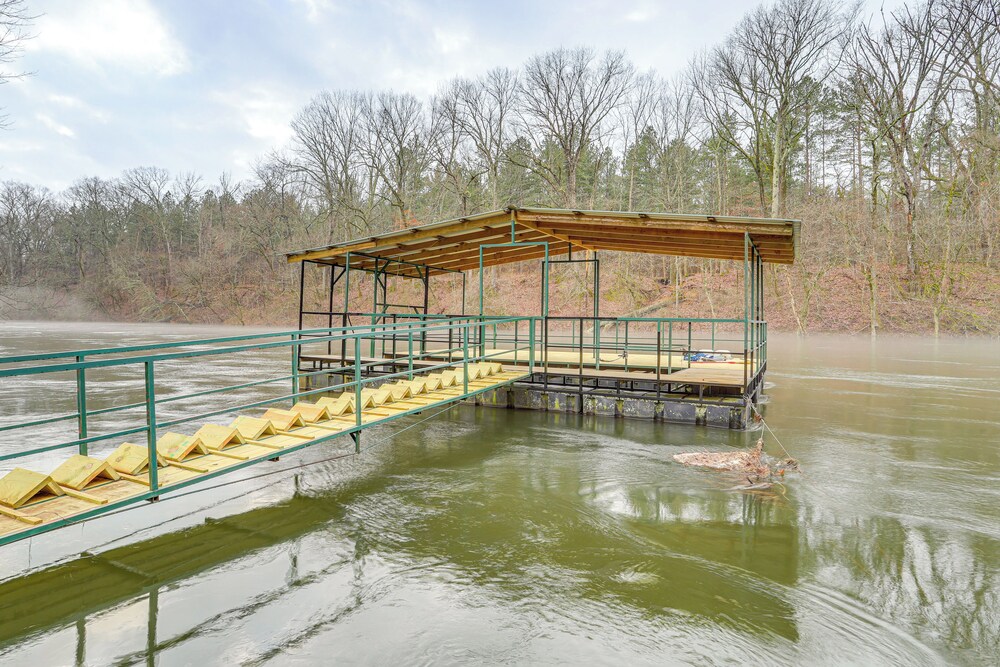 Firplace & Deck: Riverfront Heber Springs Home