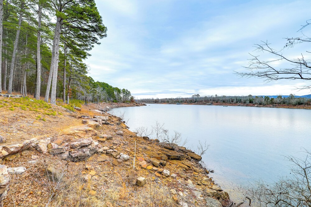 Deck & Fire Pit: Waterfront Cabin in Greers Ferry!
