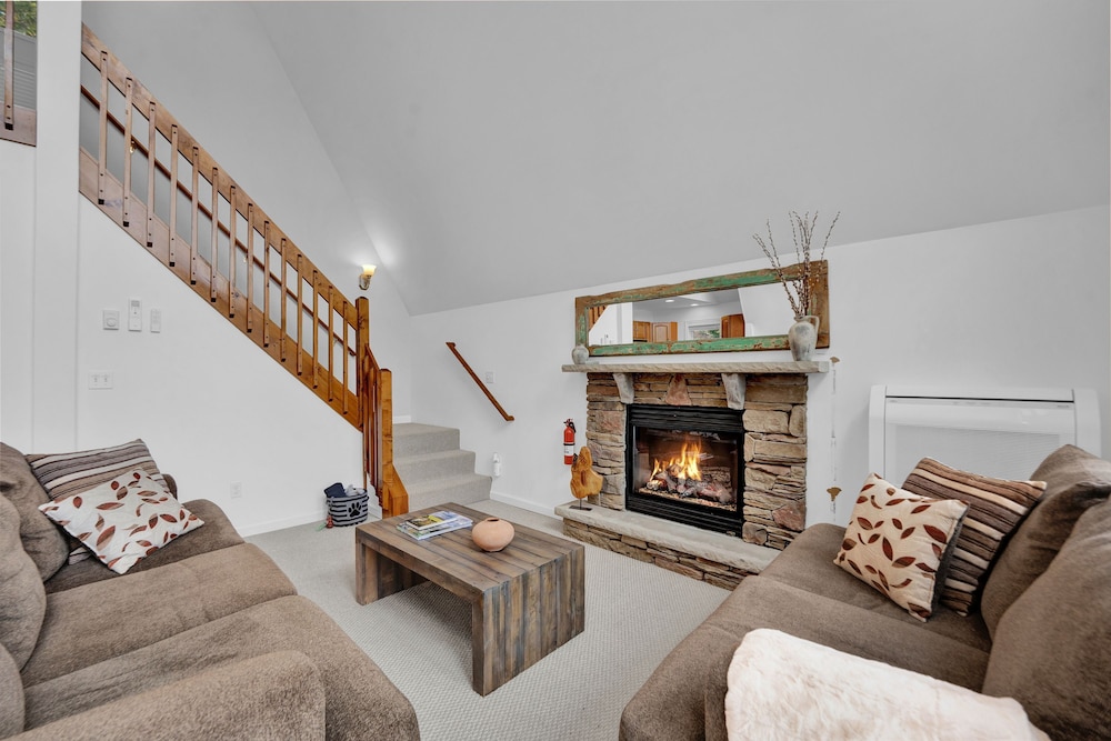 Lakefront A-frame Dock Kayaks Fire Place