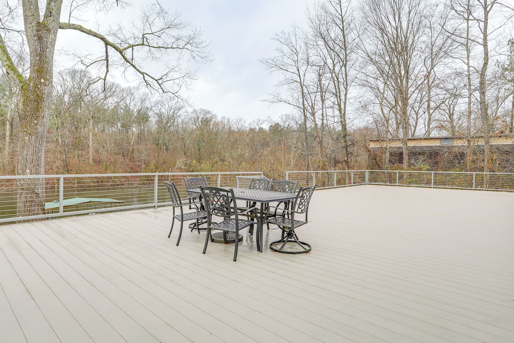Firplace & Deck: Riverfront Heber Springs Home