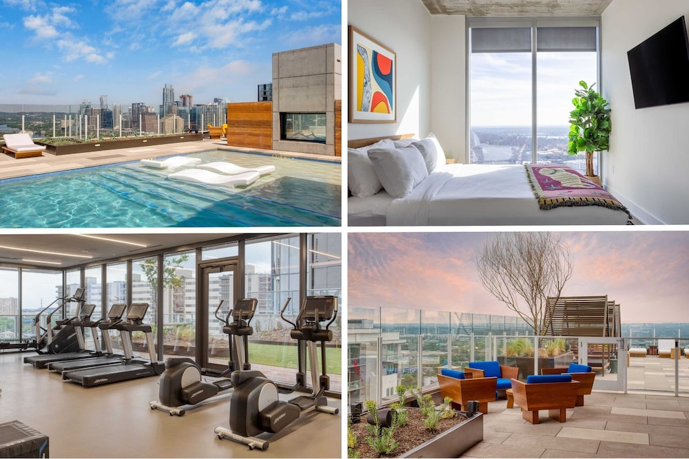 Luxe High Rise Near DT Austin w/ Views Rooftop Pool, Gym, & Luxe Amenities