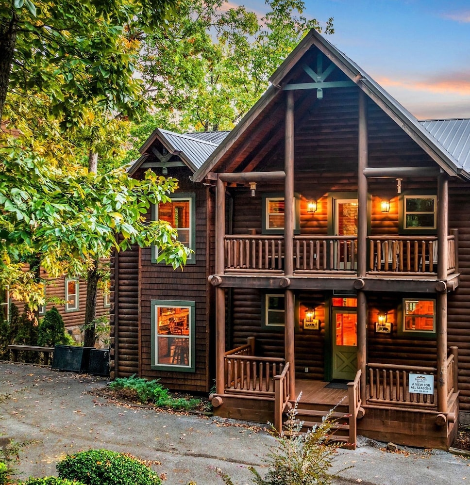 A View for All Seasons Luxe Smoky Mountain Cabin With Hot Tubs Game Room