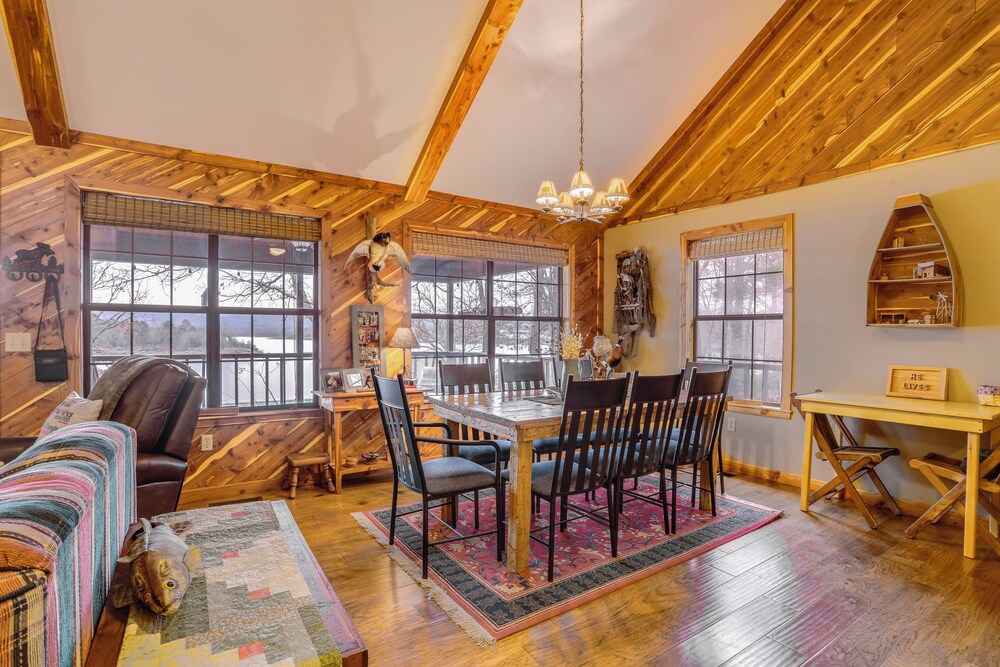 Deck & Fire Pit: Waterfront Cabin in Greers Ferry!