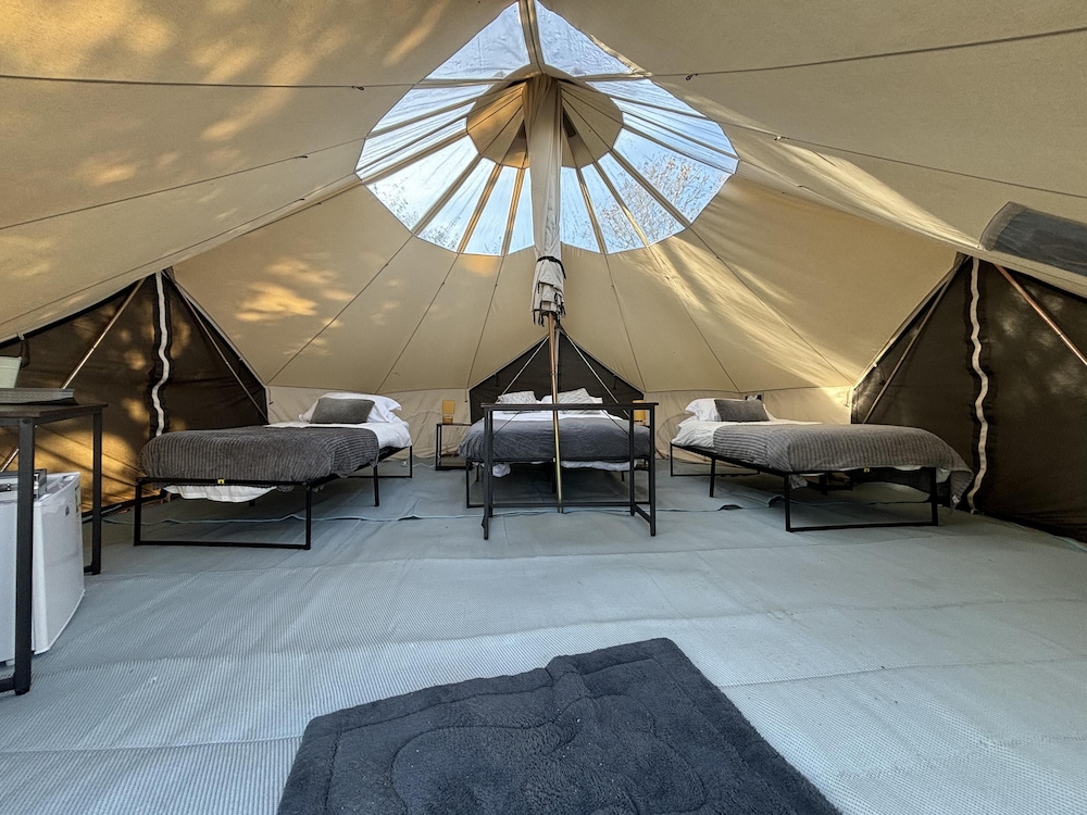 Cozy Winter Hot Tent With Log Burner, Tv & Hot tub view 3
