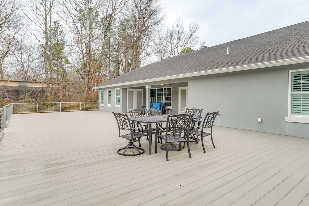 Firplace & Deck: Riverfront Heber Springs Home