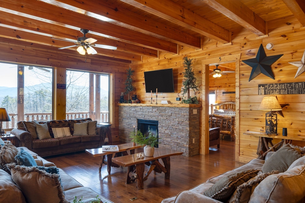 A View for All Seasons Luxe Smoky Mountain Cabin With Hot Tubs Game Room