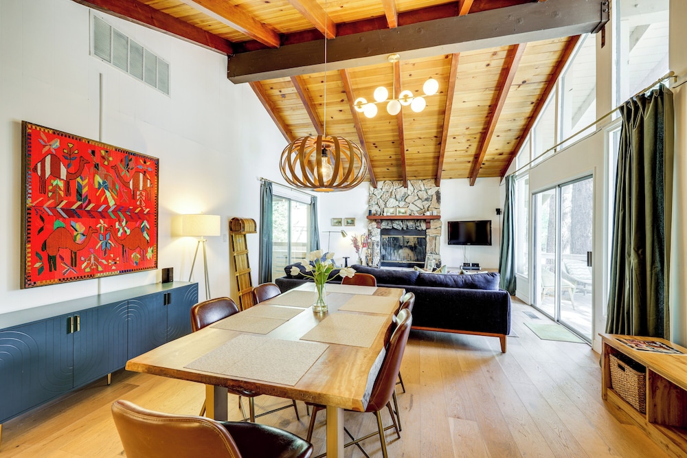 Game Room + Deck: Wooded Big Bear Lake Retreat