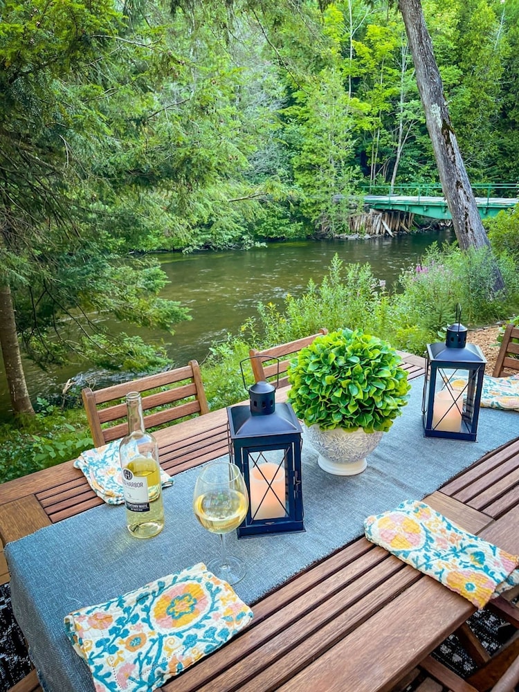 Firefly Lodge Boardman River Hot Tub Woodstove