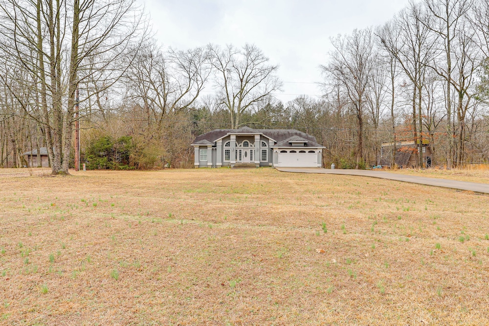 Firplace & Deck: Riverfront Heber Springs Home